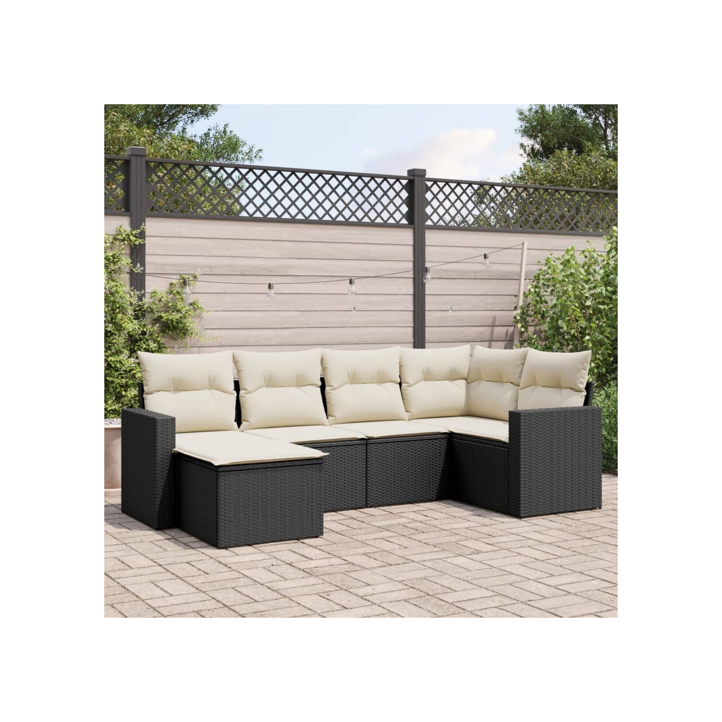 Salon de jardin 6 pcs avec coussins noir résine tressée