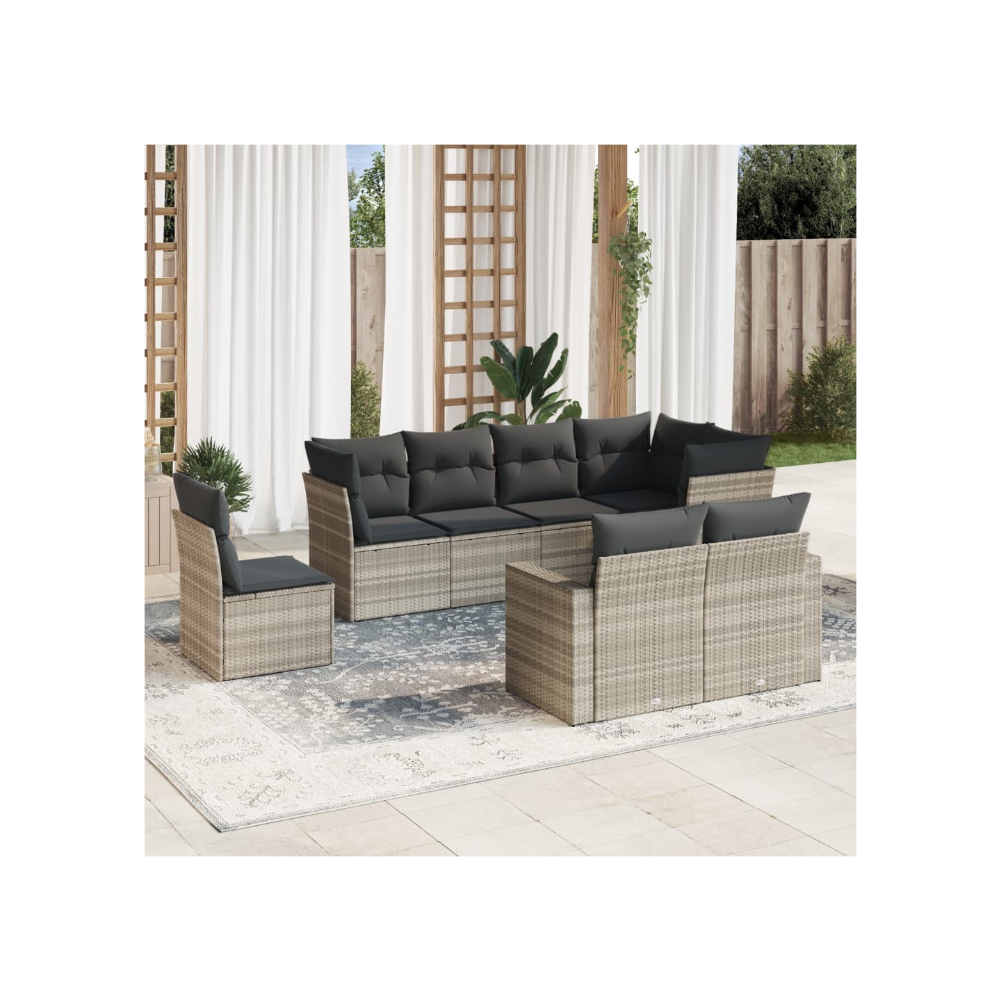 Salon de jardin 8 pcs avec coussins gris clair résine tressée