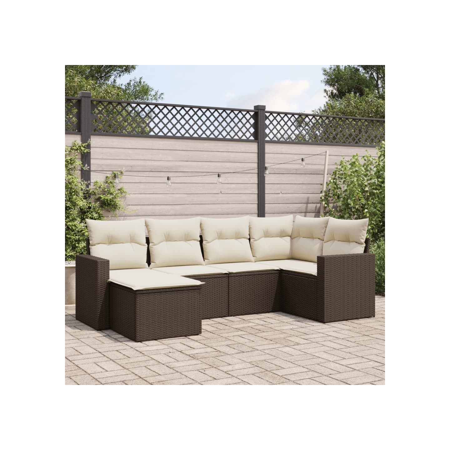 Salon de jardin avec coussins 6 pcs marron résine tressée