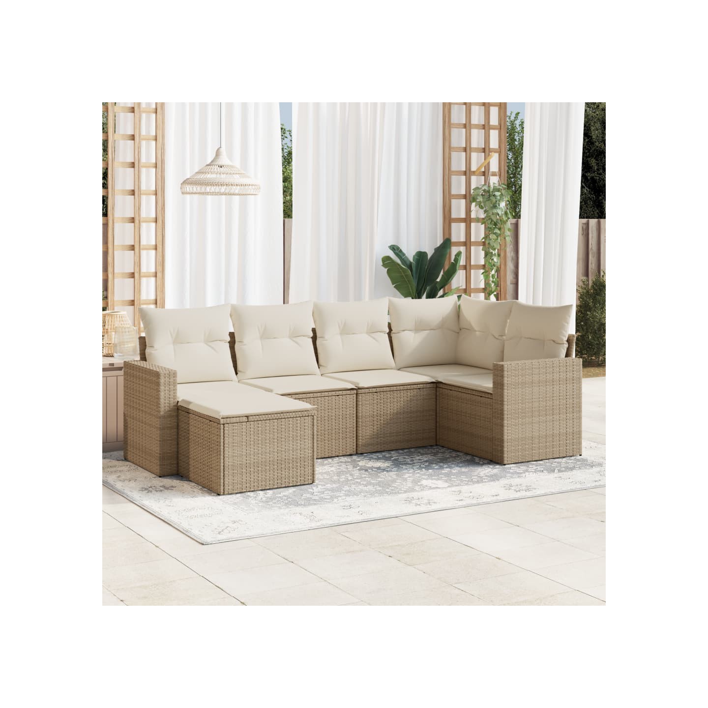 Salon de jardin avec coussins 6 pcs beige résine tressée