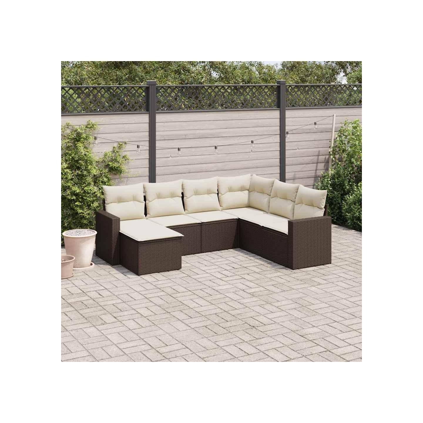 Salon de jardin avec coussins 7 pcs marron résine tressée