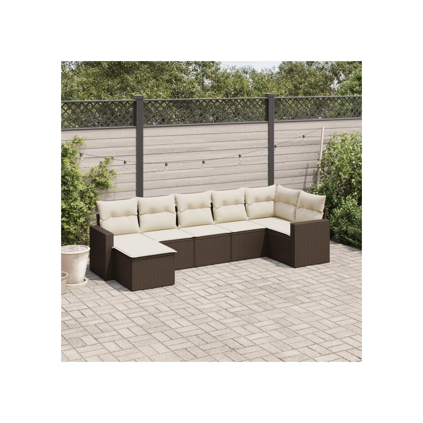 Salon de jardin avec coussins 7 pcs marron résine tressée
