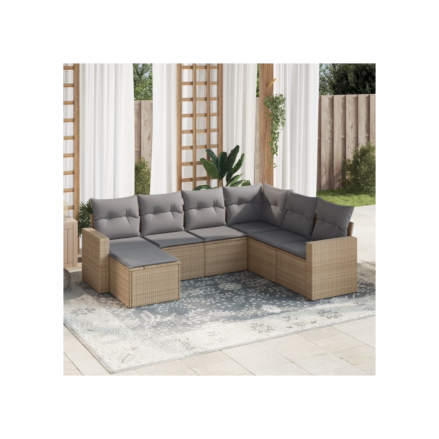 Salon de jardin avec coussins 7 pcs beige résine tressée