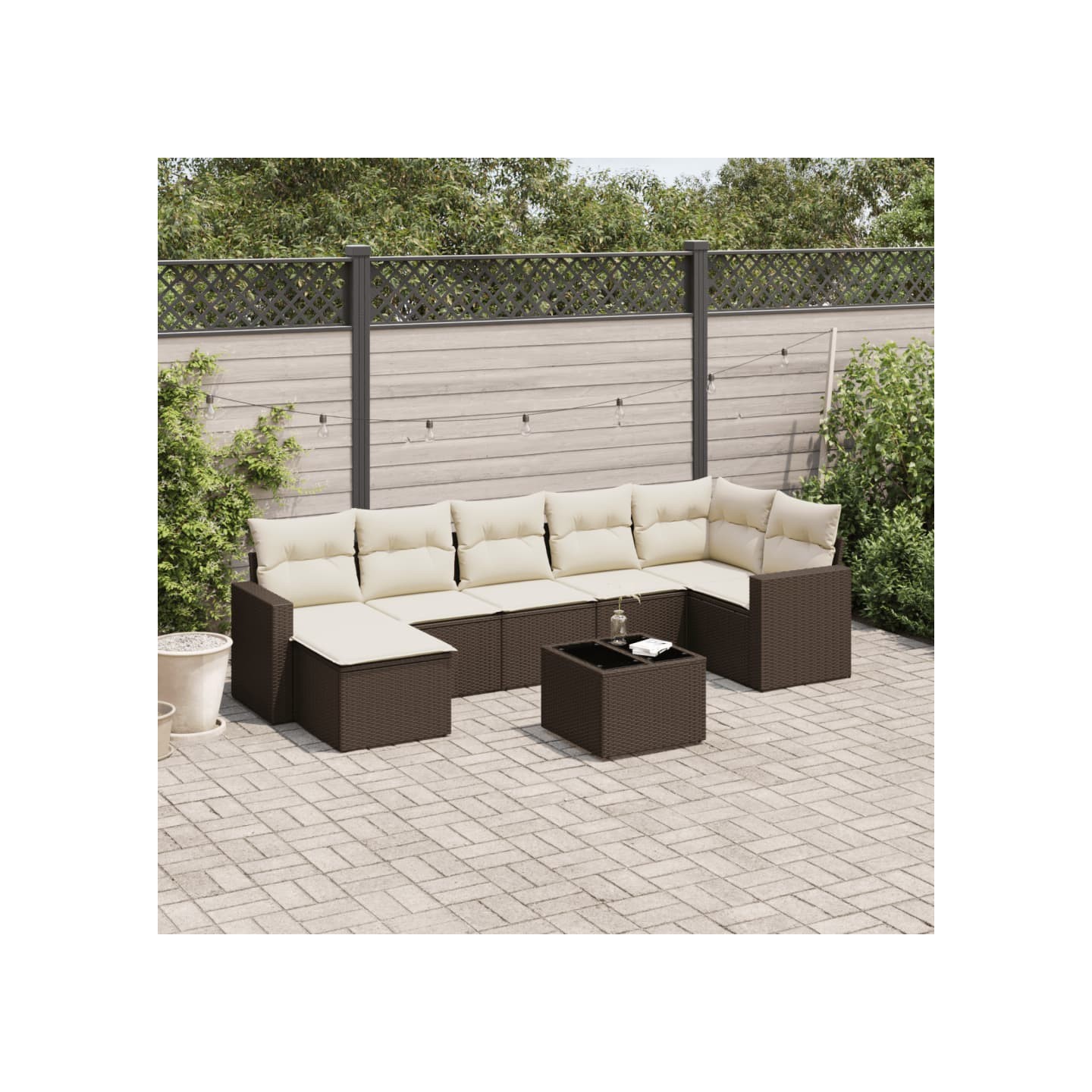 Salon de jardin 8 pcs avec coussins marron résine tressée