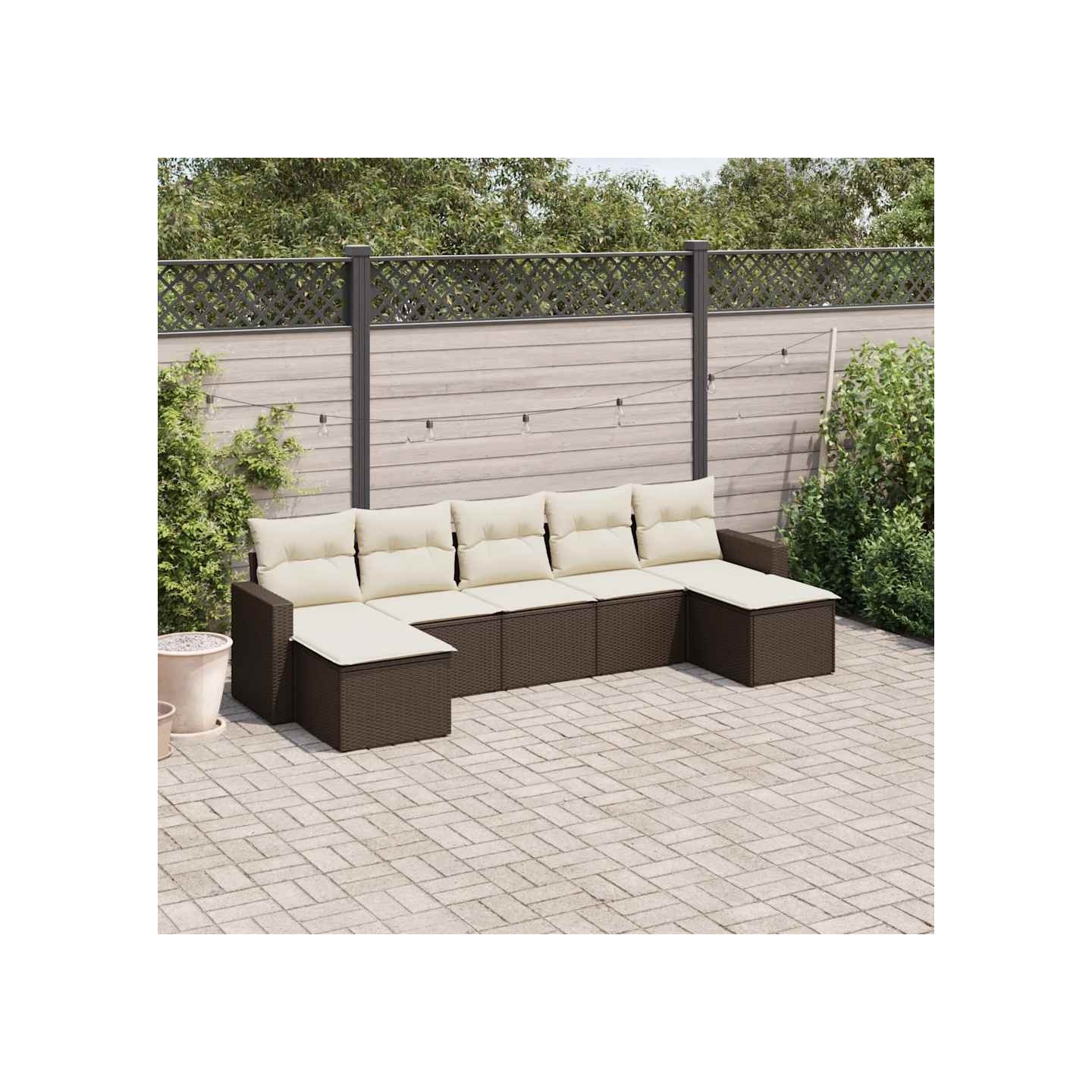 Salon de jardin avec coussins 7 pcs marron résine tressée