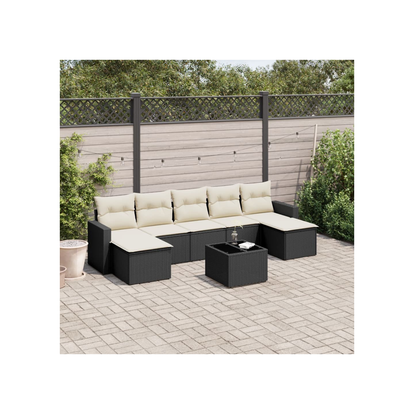 Salon de jardin 8 pcs avec coussins noir résine tressée