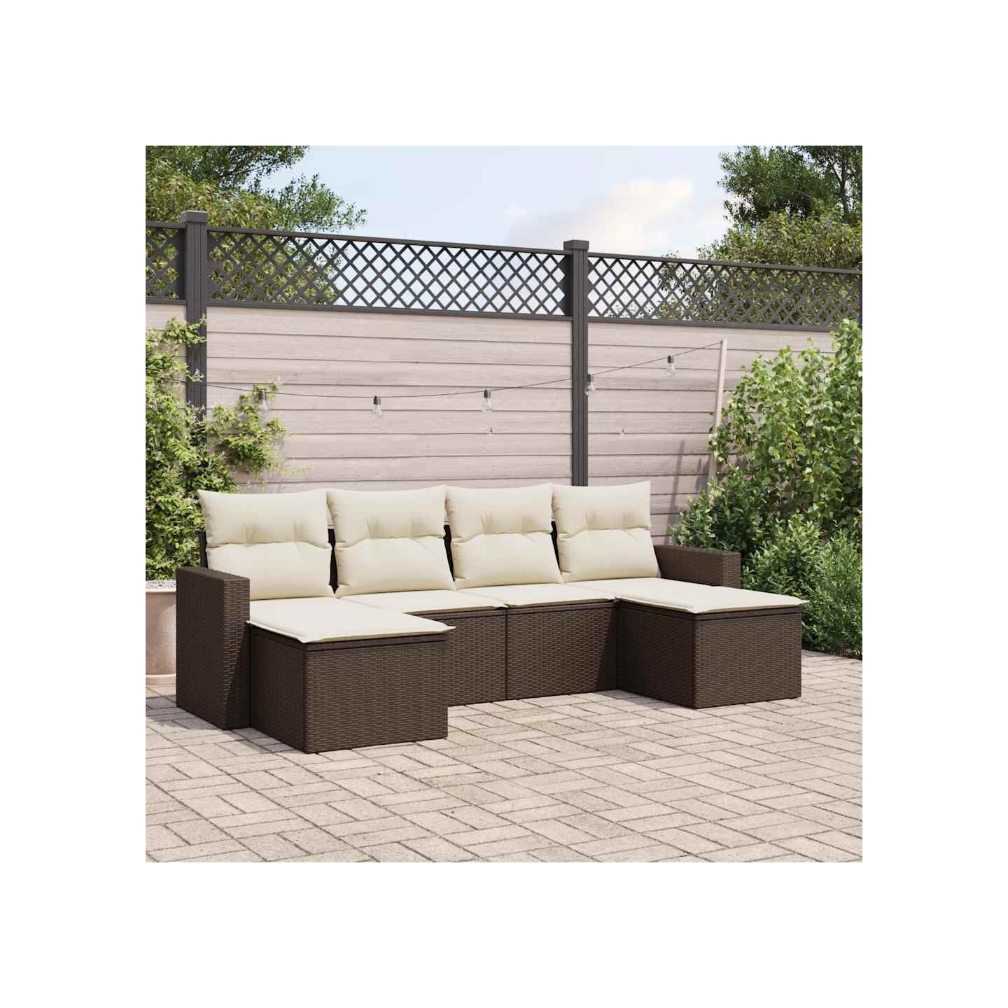 Salon de jardin avec coussins 6 pcs marron résine tressée