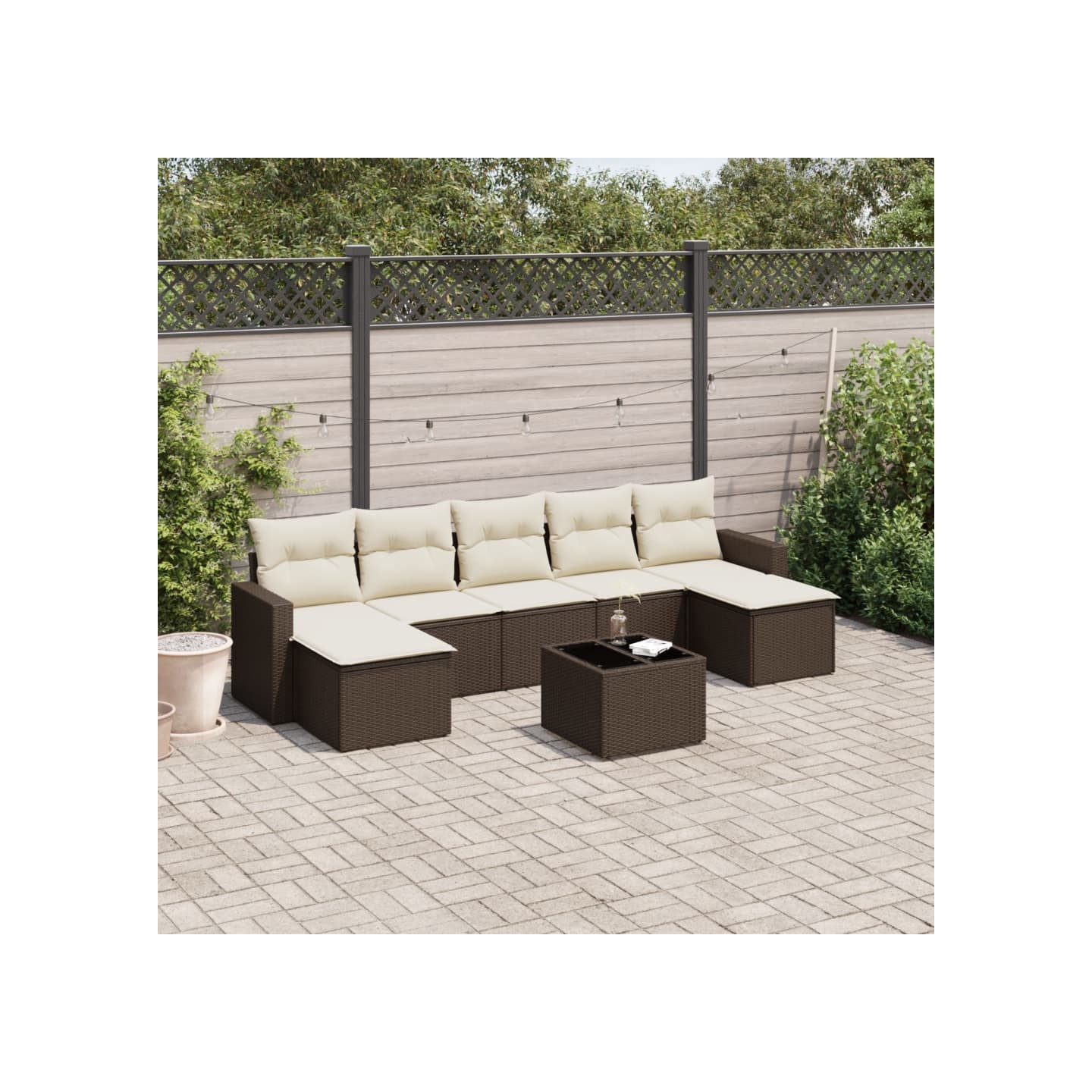 Salon de jardin 8 pcs avec coussins marron résine tressée