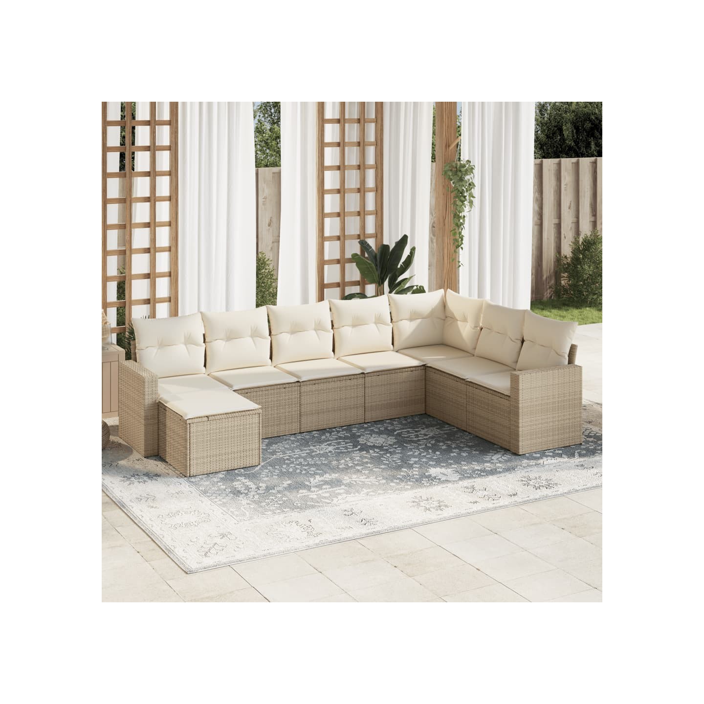 Salon de jardin avec coussins 8 pcs beige résine tressée