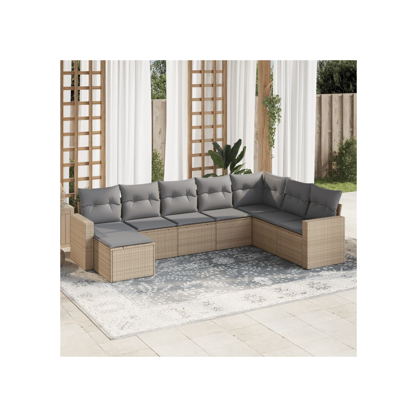 Salon de jardin avec coussins 8 pcs beige résine tressée