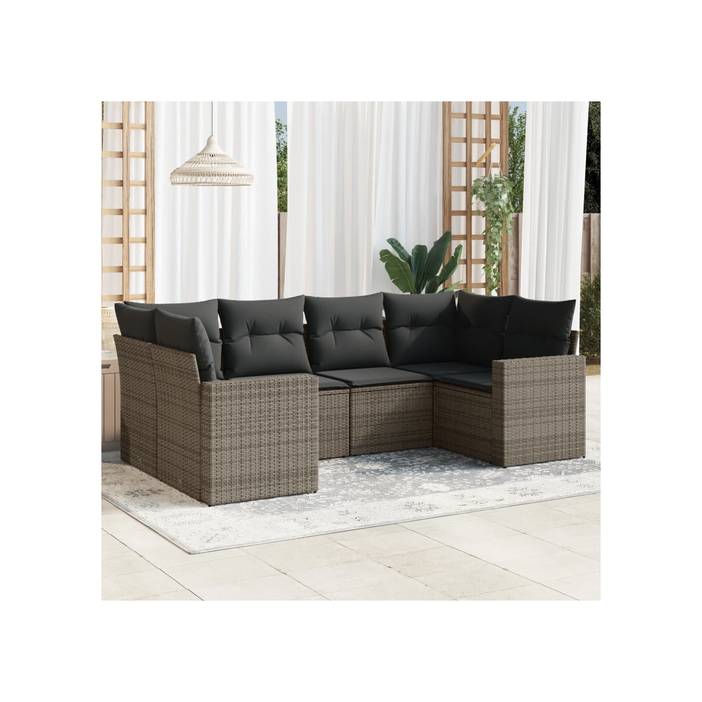 Salon de jardin 6 pcs avec coussins gris résine tressée