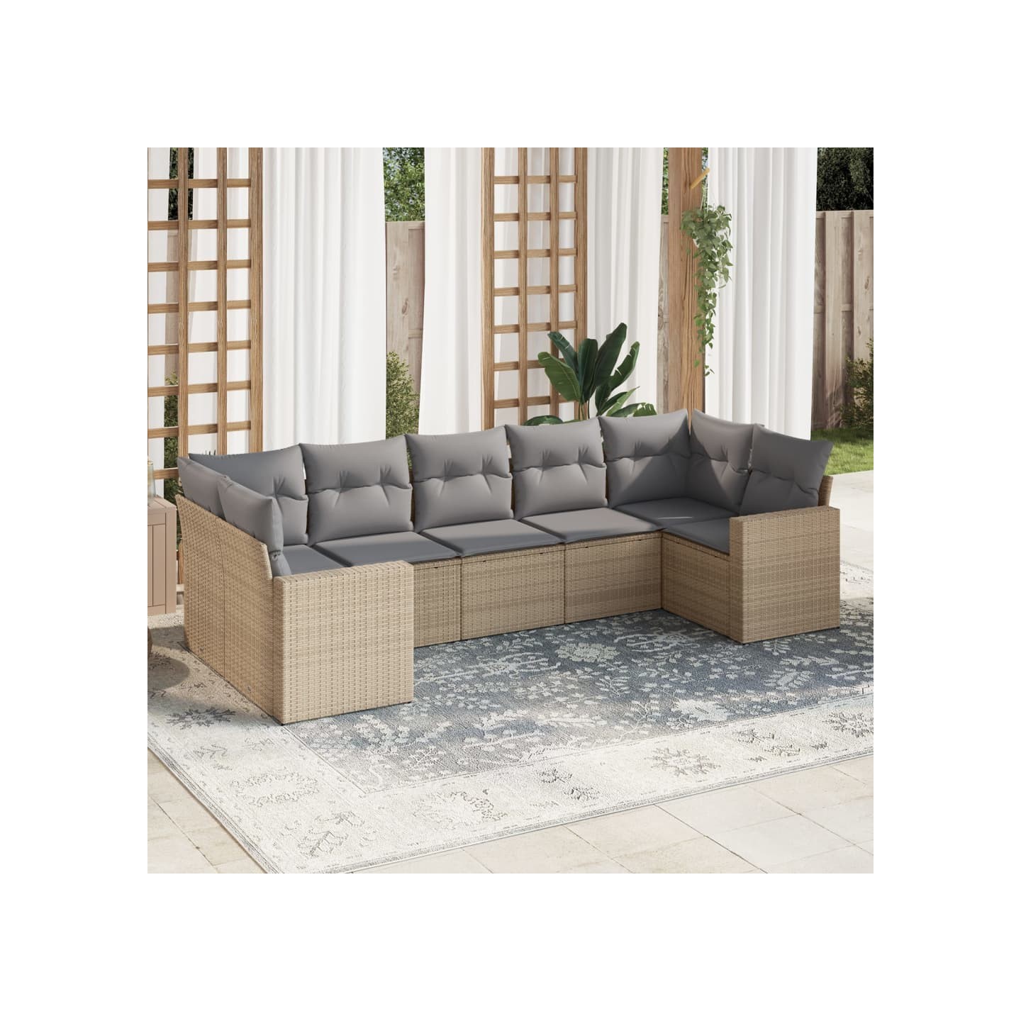 Salon de jardin avec coussins 7 pcs beige résine tressée