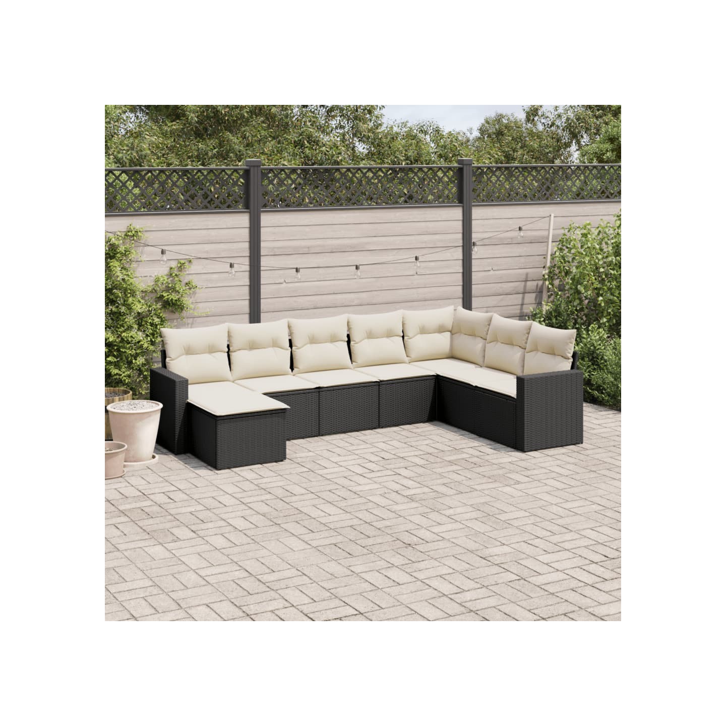 Salon de jardin 8 pcs avec coussins noir résine tressée