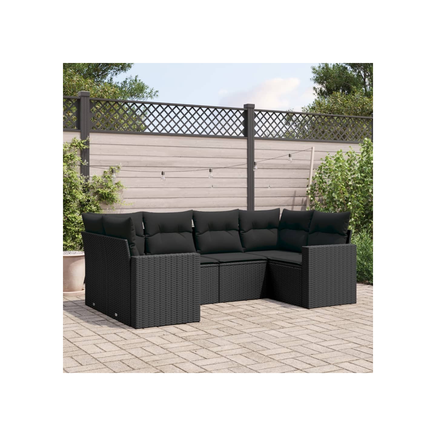 Salon de jardin 6 pcs avec coussins noir résine tressée