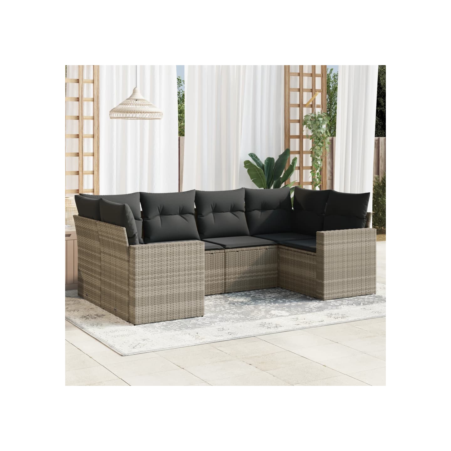 Salon de jardin 6 pcs avec coussins gris clair résine tressée