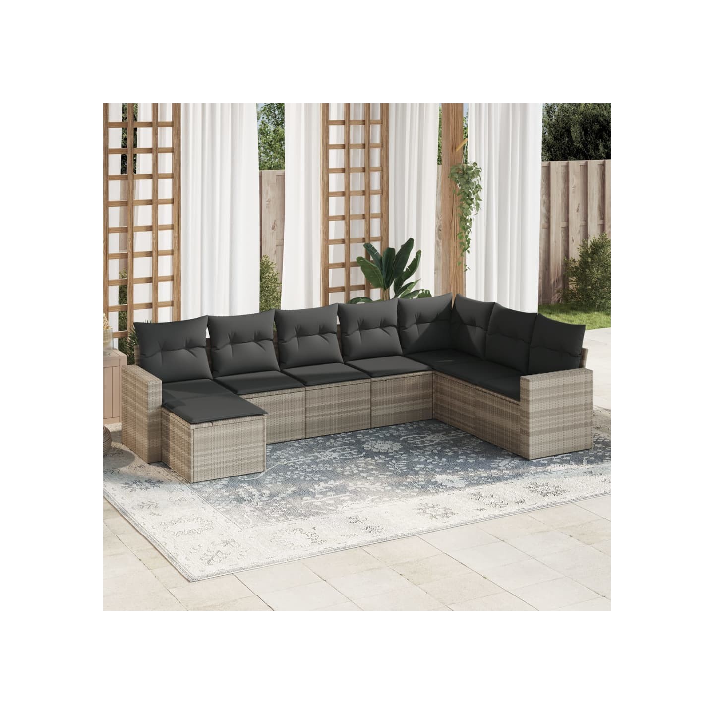 Salon de jardin 8 pcs avec coussins gris clair résine tressée