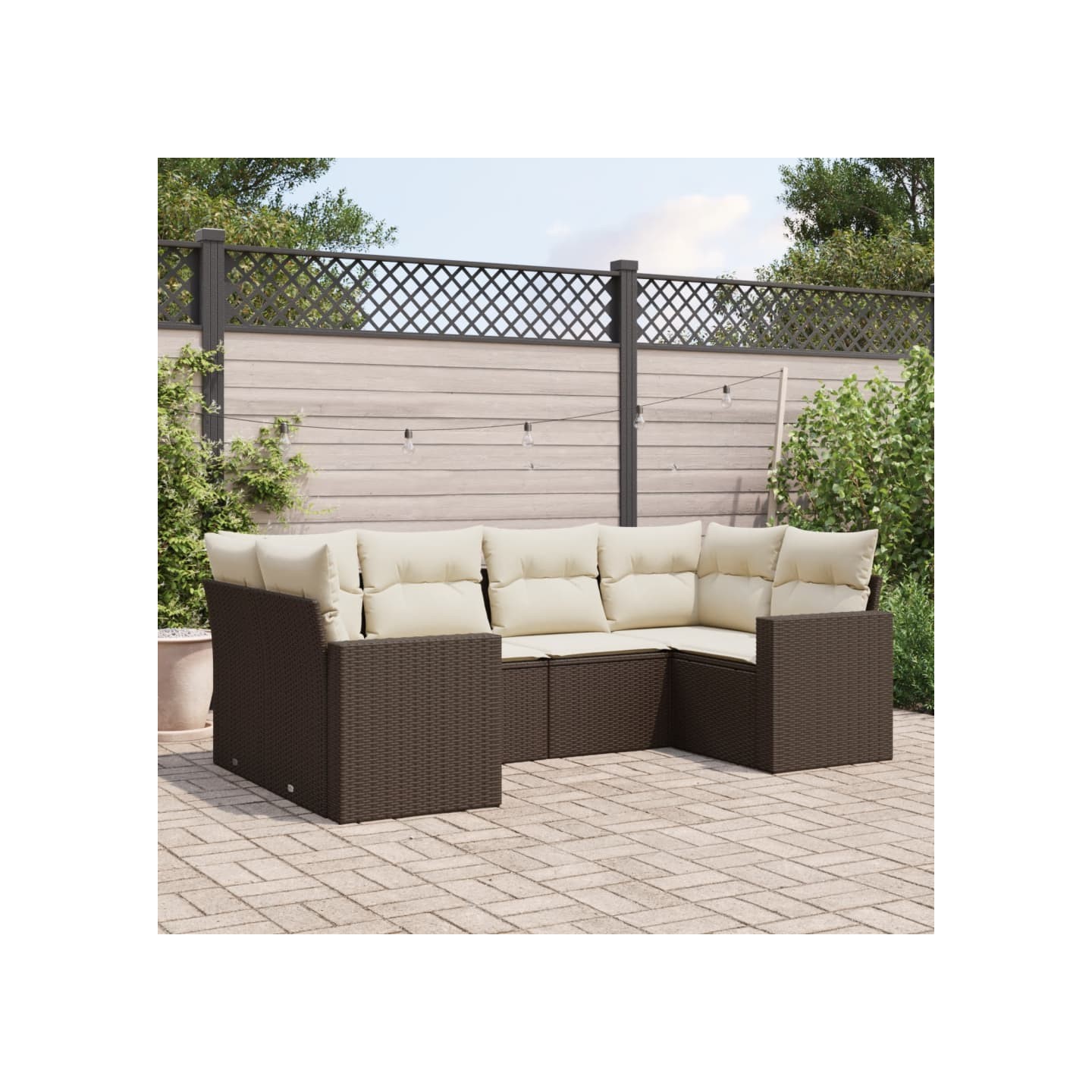 Salon de jardin avec coussins 6 pcs marron résine tressée