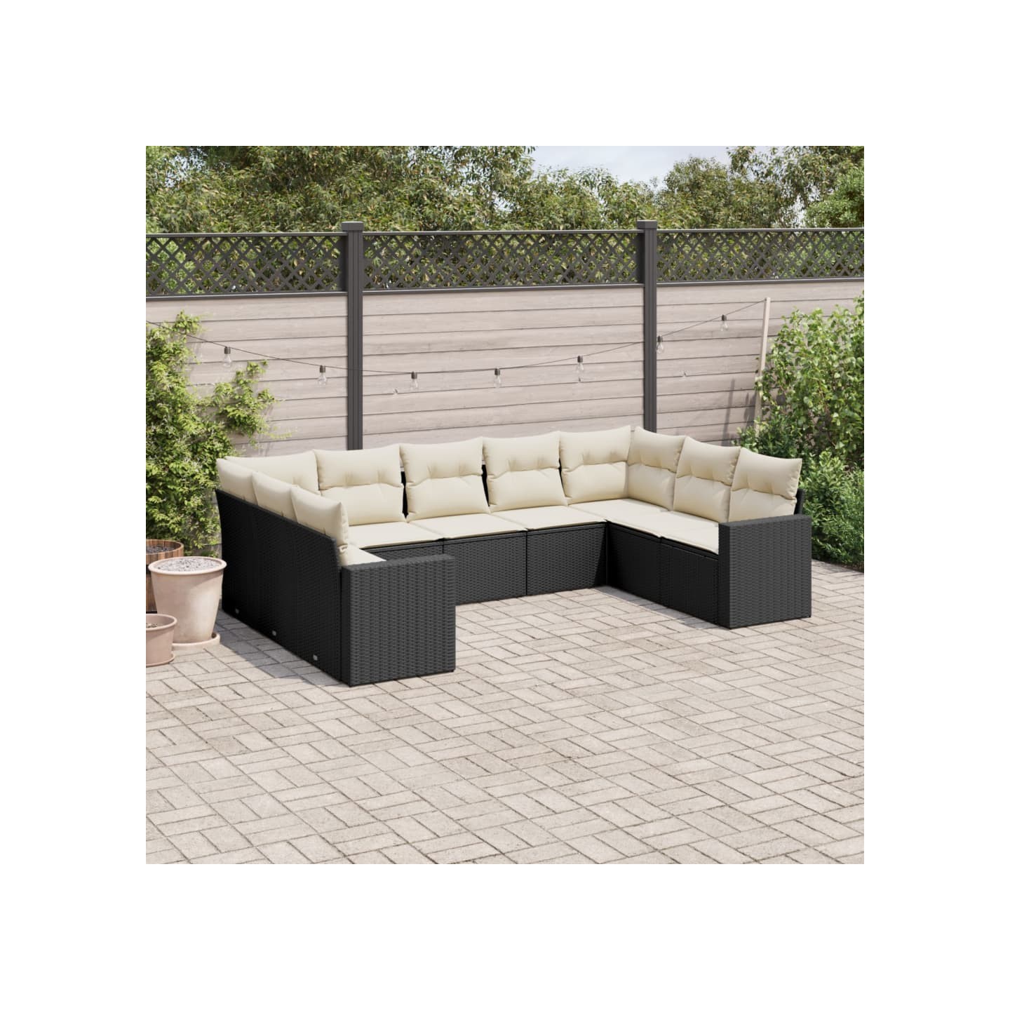 Salon de jardin 9 pcs avec coussins noir résine tressée