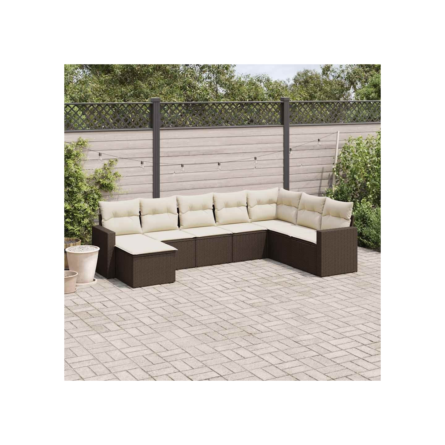 Salon de jardin 8 pcs avec coussins marron résine tressée