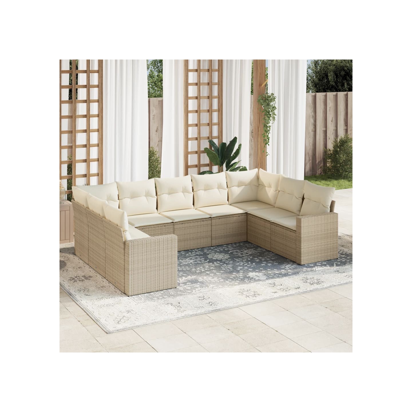 Salon de jardin avec coussins 9 pcs beige résine tressée