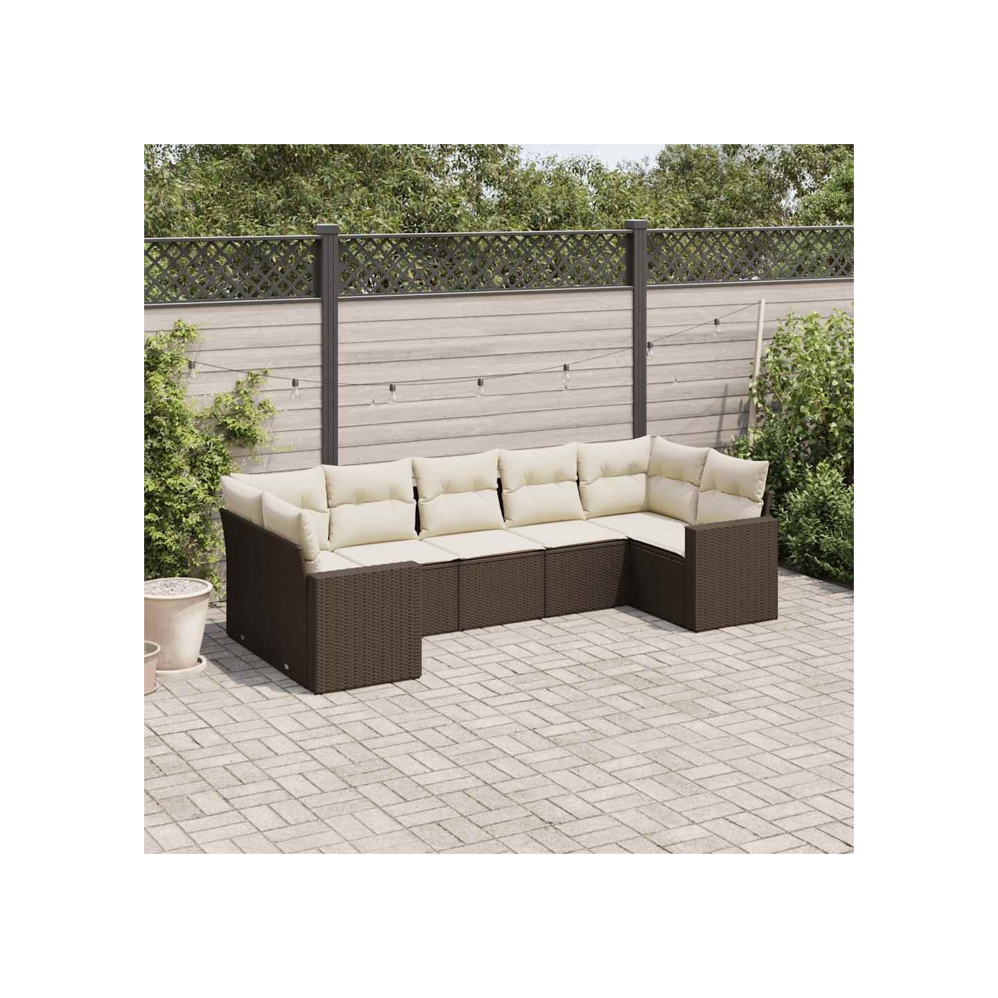 Salon de jardin avec coussins 7 pcs marron résine tressée