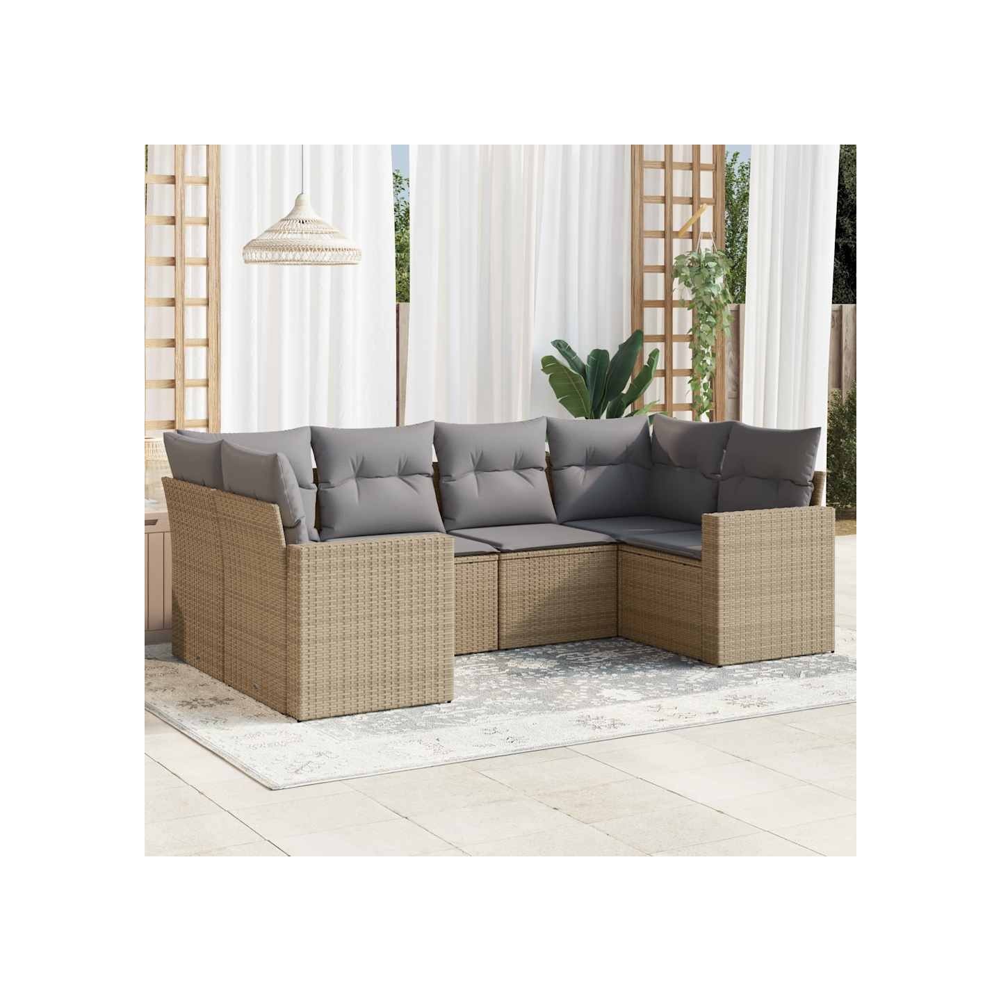 Salon de jardin avec coussins 6 pcs beige résine tressée