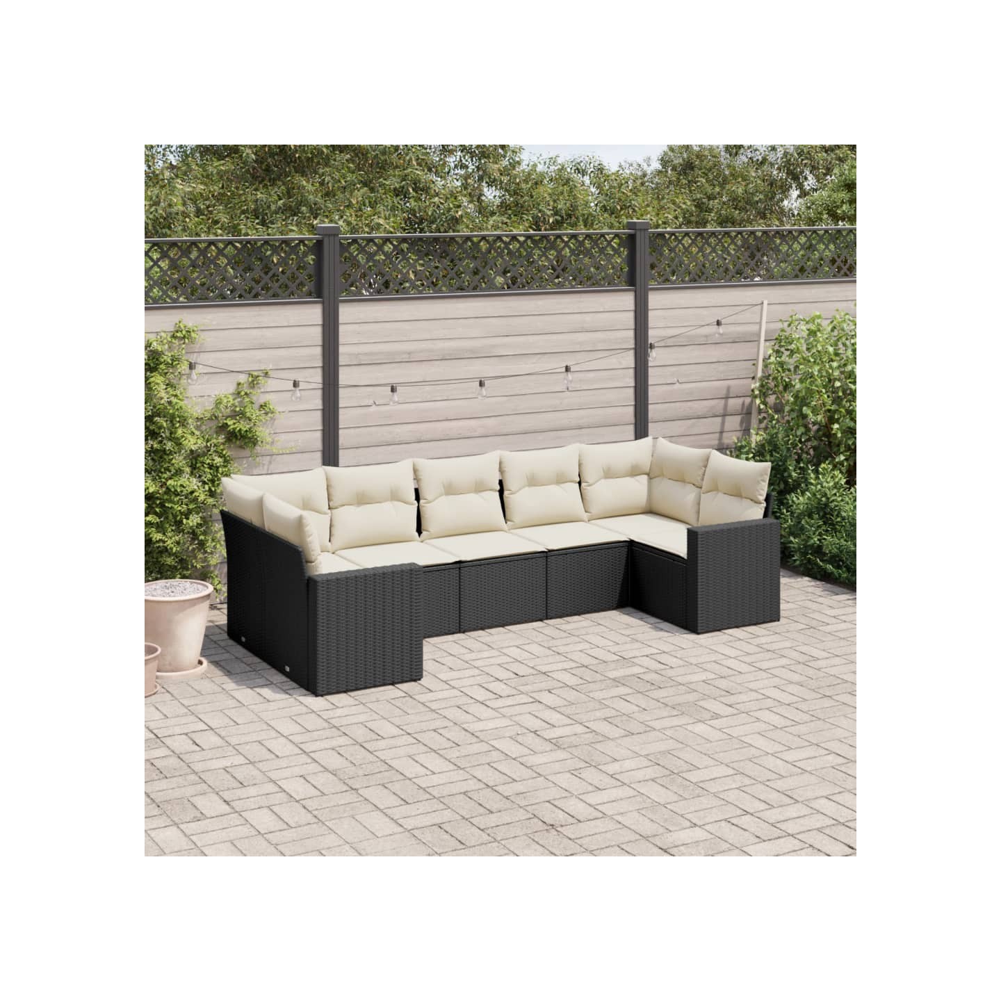 Salon de jardin 7 pcs avec coussins noir résine tressée