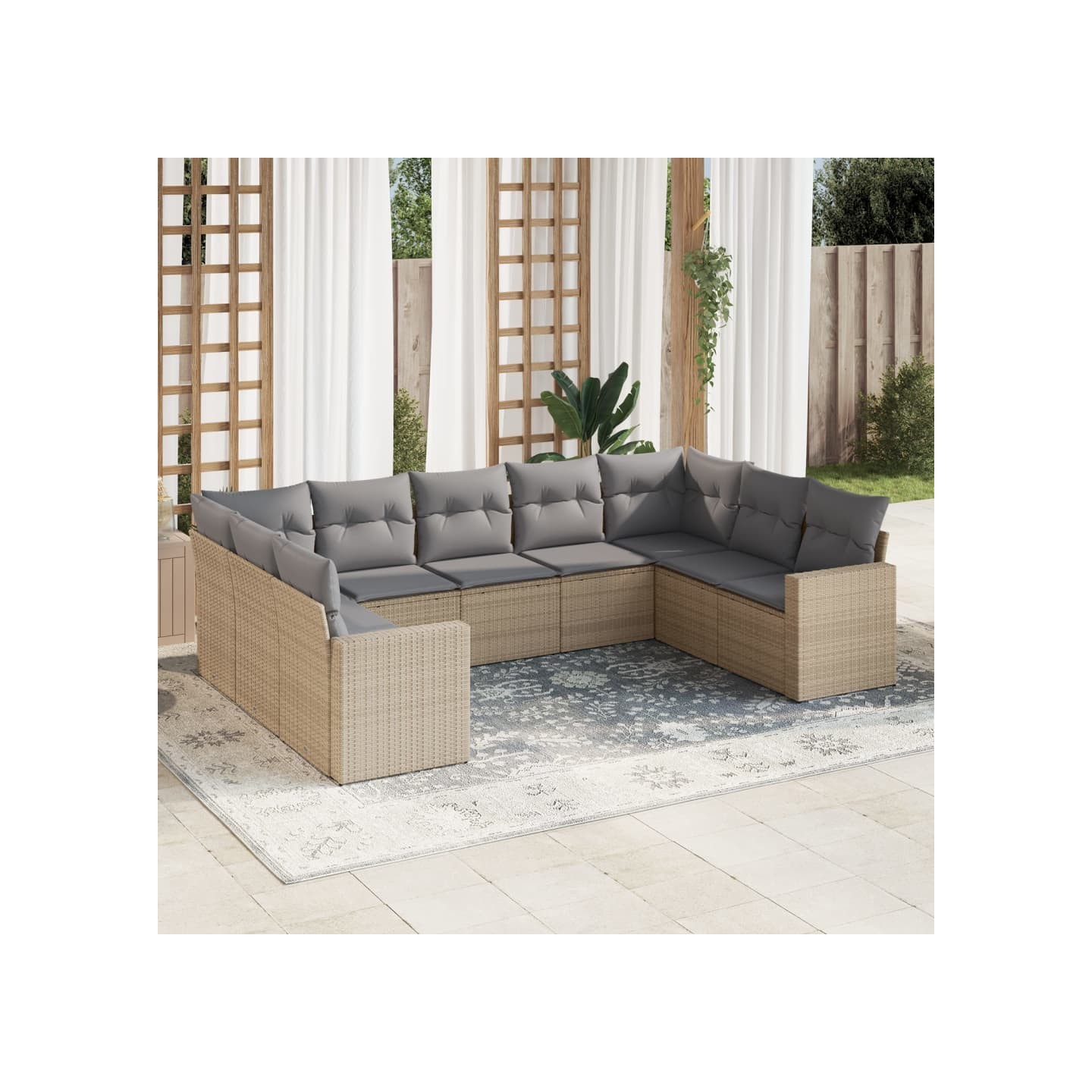 Salon de jardin avec coussins 9 pcs beige résine tressée