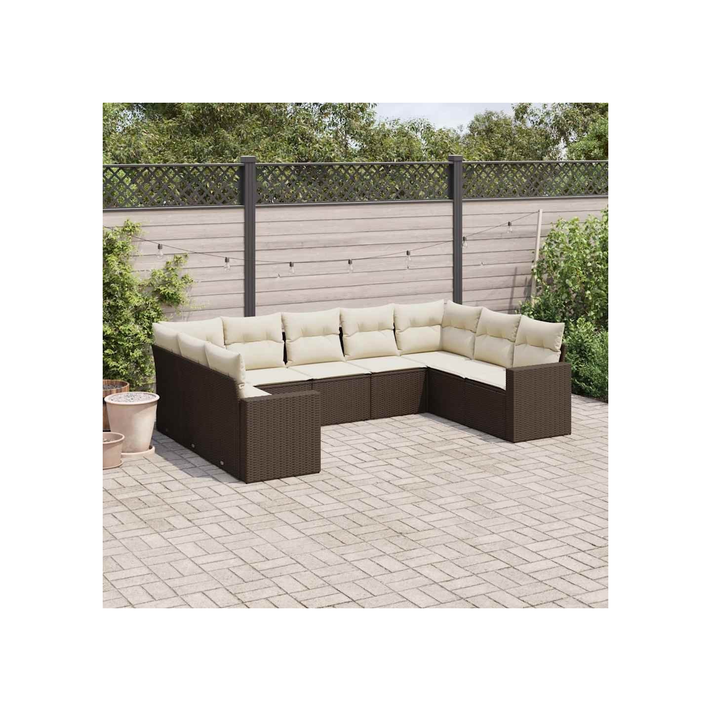 Salon de jardin avec coussins 9 pcs marron résine tressée
