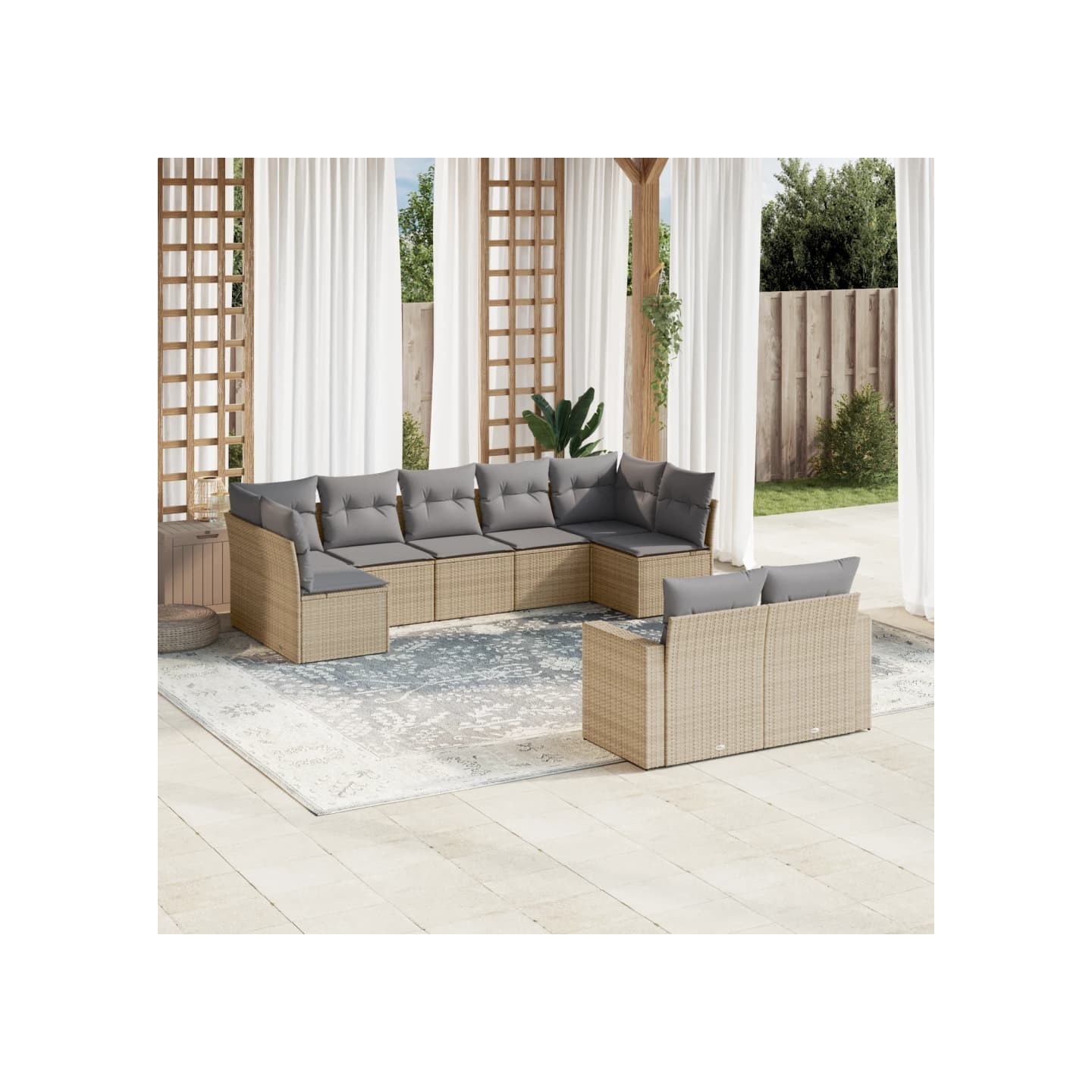 Salon de jardin avec coussins 9 pcs beige résine tressée