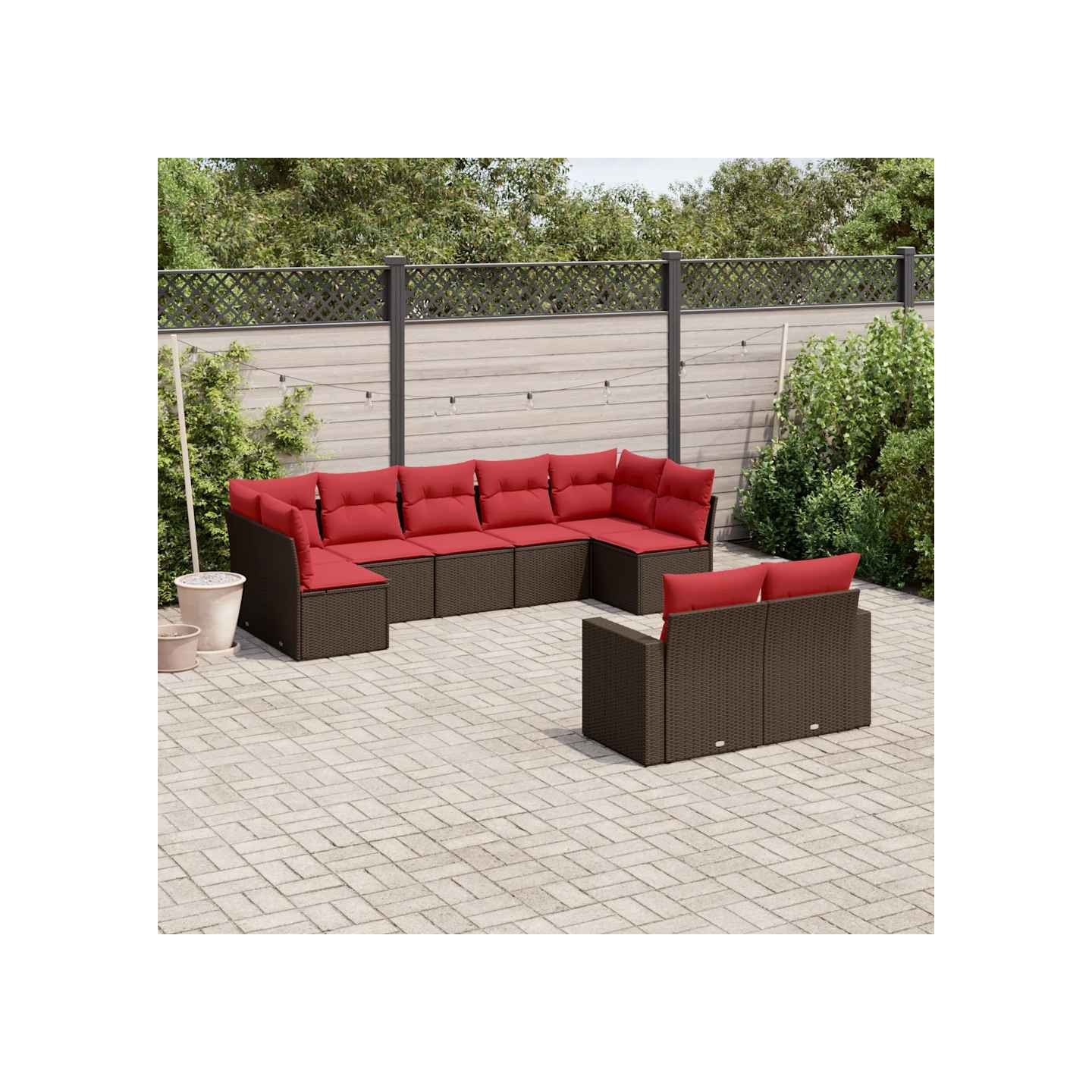Salon de jardin avec coussins 9 pcs marron résine tressée