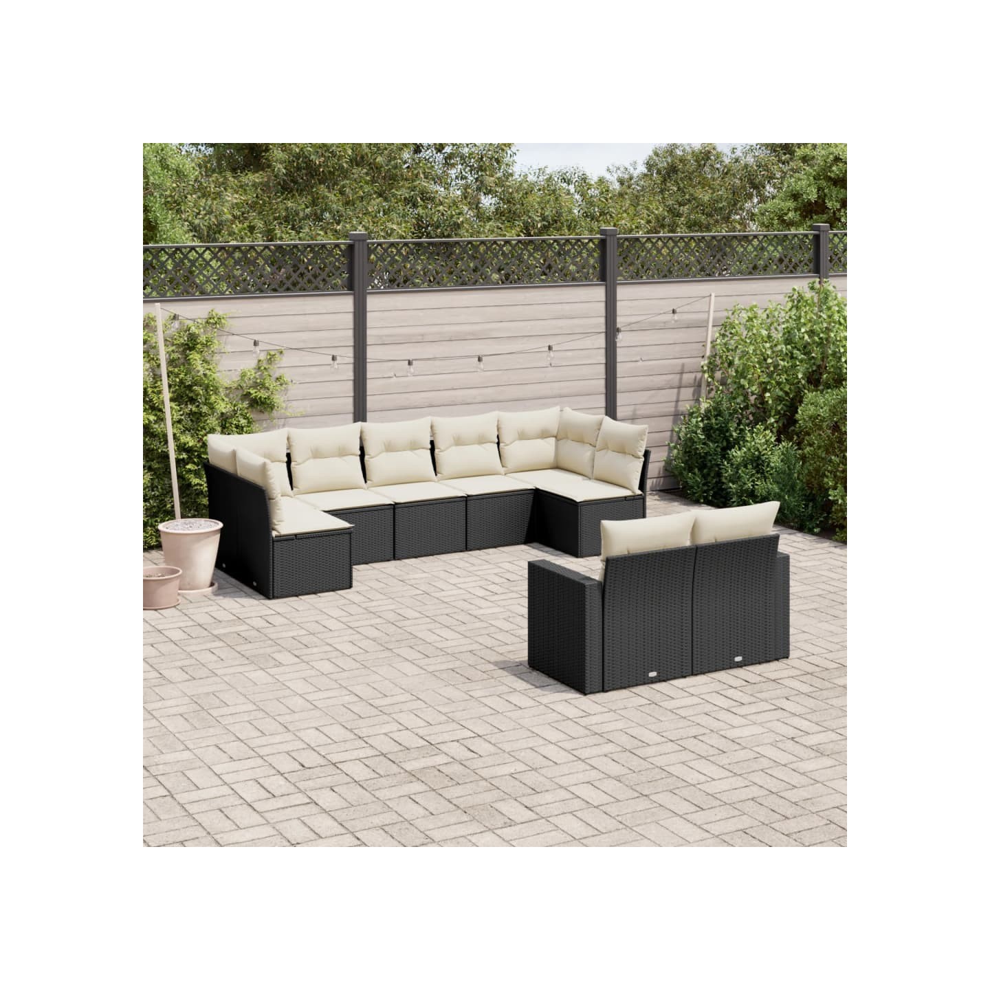 Salon de jardin 9 pcs avec coussins noir résine tressée