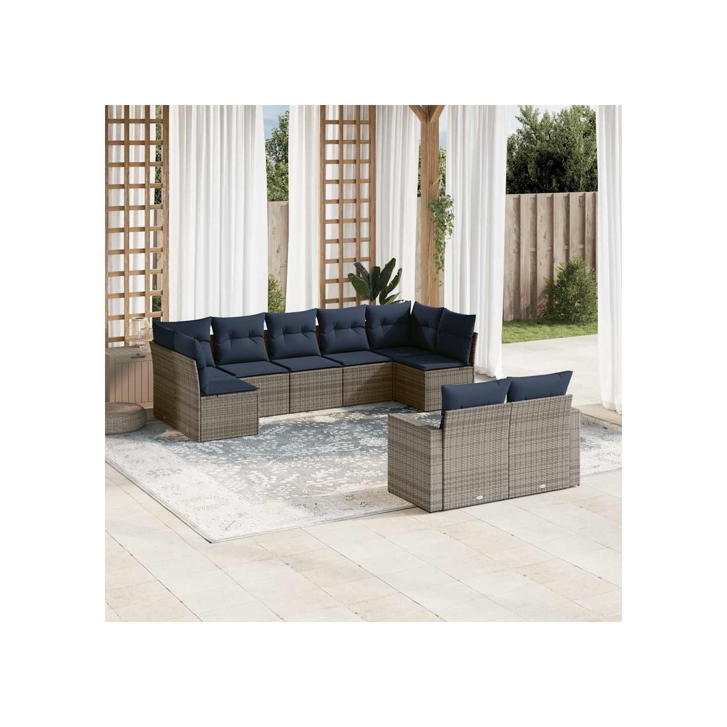 Salon de jardin 9 pcs avec coussins gris résine tressée
