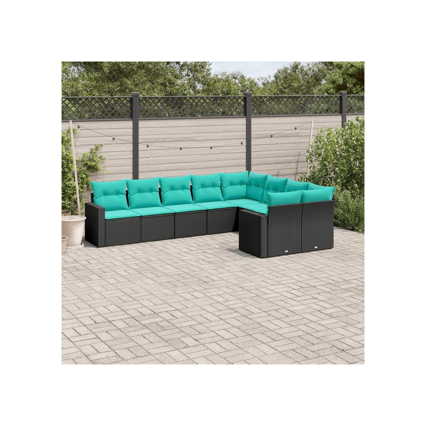 Salon de jardin 9 pcs avec coussins noir résine tressée