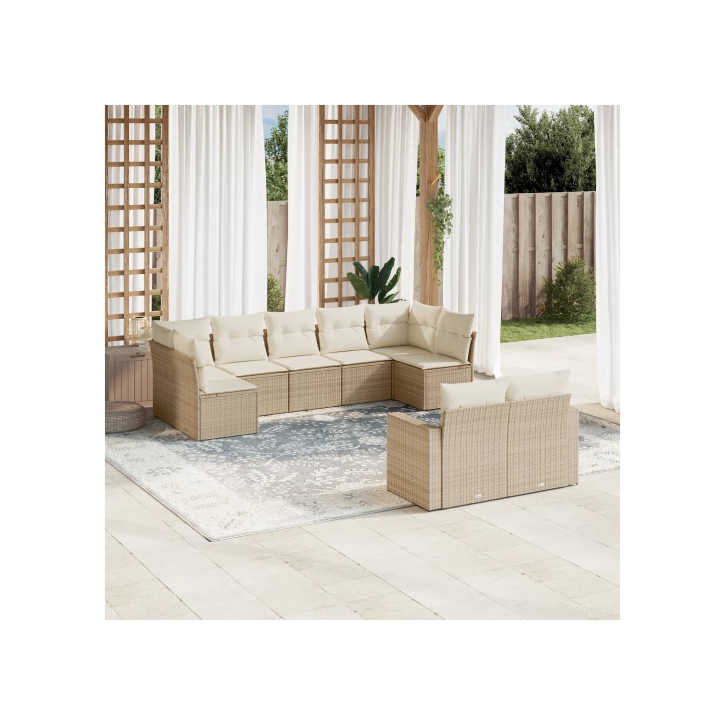 Salon de jardin avec coussins 9 pcs beige résine tressée