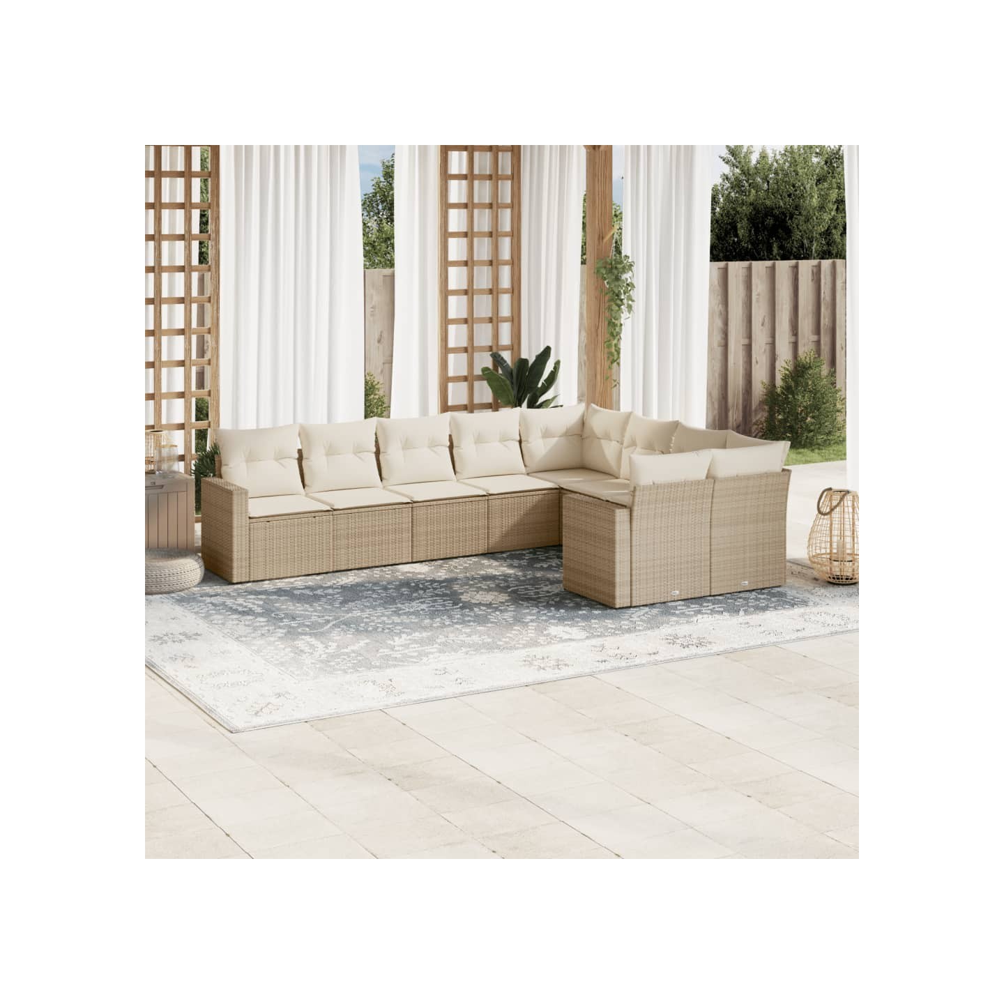 Salon de jardin avec coussins 9 pcs beige résine tressée