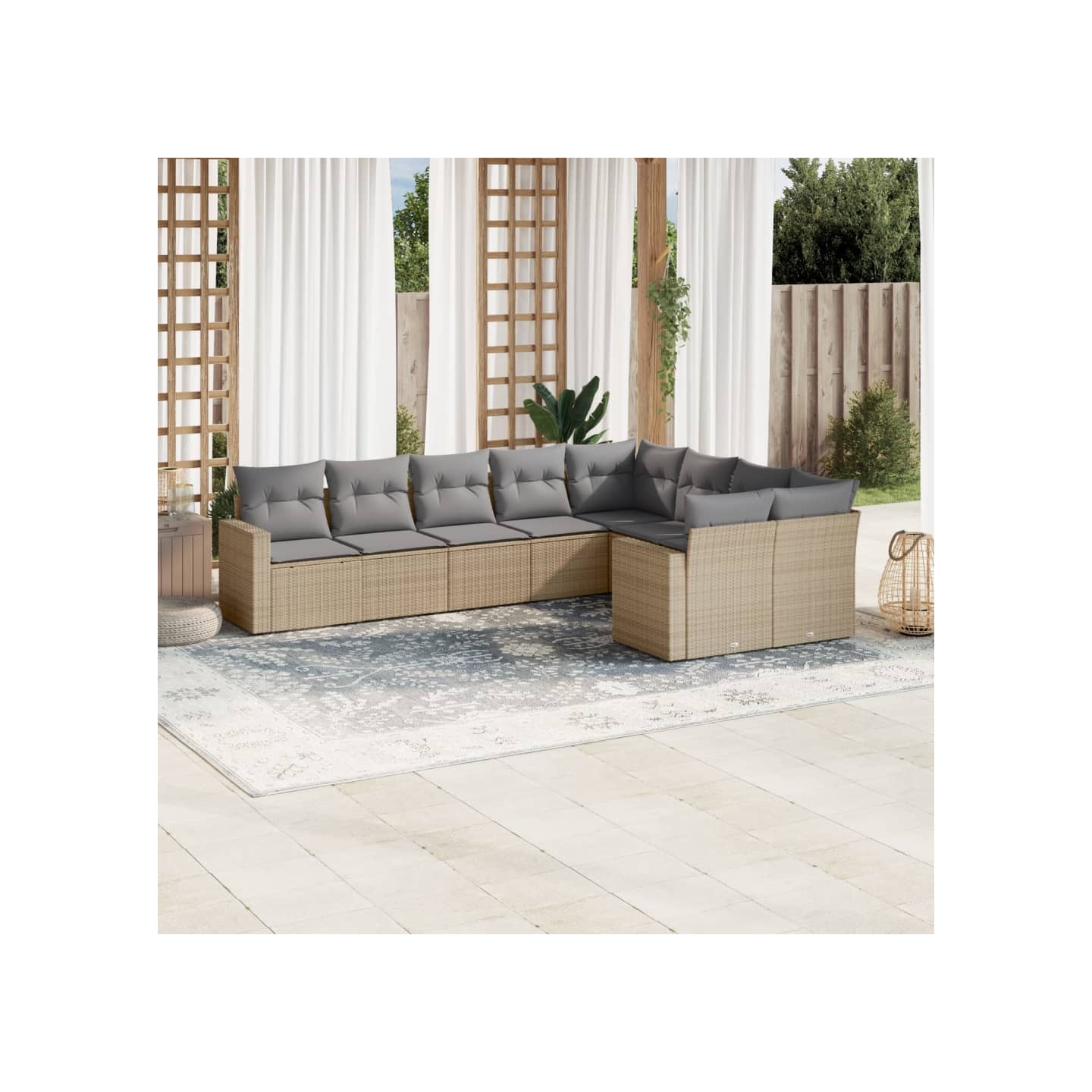Salon de jardin avec coussins 9 pcs beige résine tressée