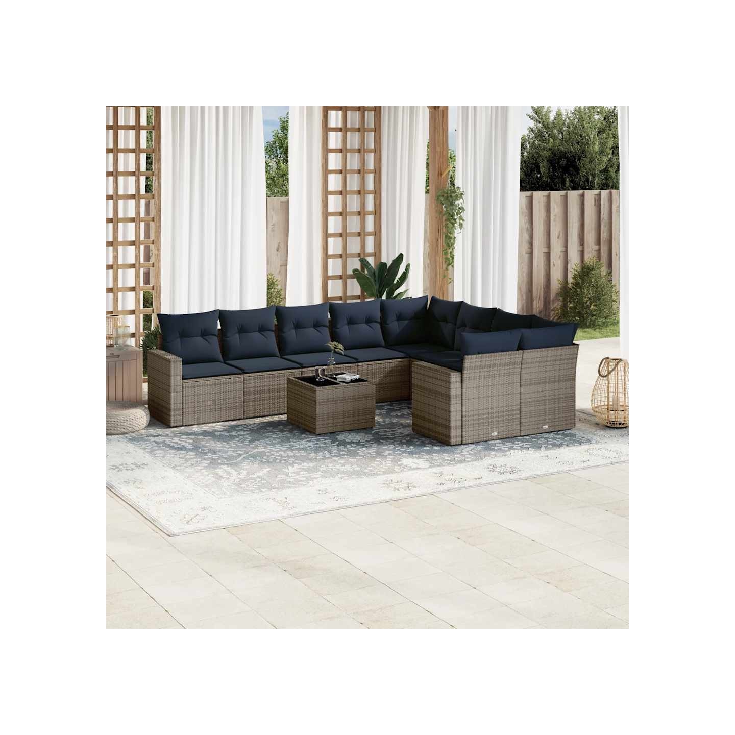 Salon de jardin 10 pcs avec coussins gris résine tressée