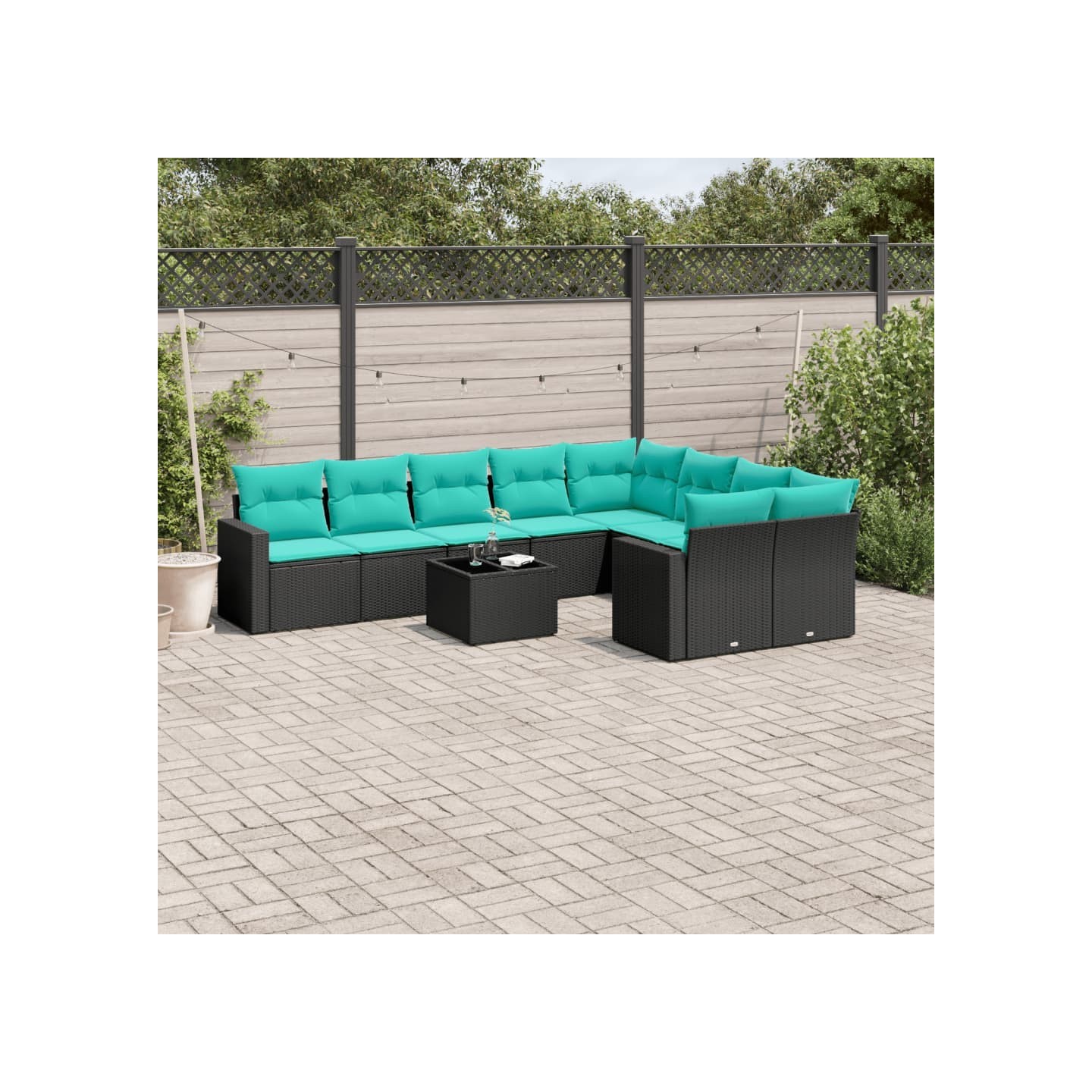 Salon de jardin 10 pcs avec coussins noir résine tressée
