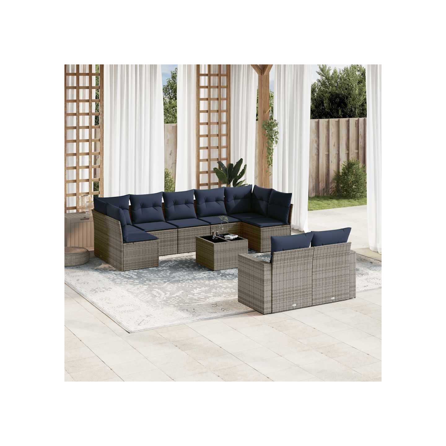 Salon de jardin 10 pcs avec coussins gris résine tressée