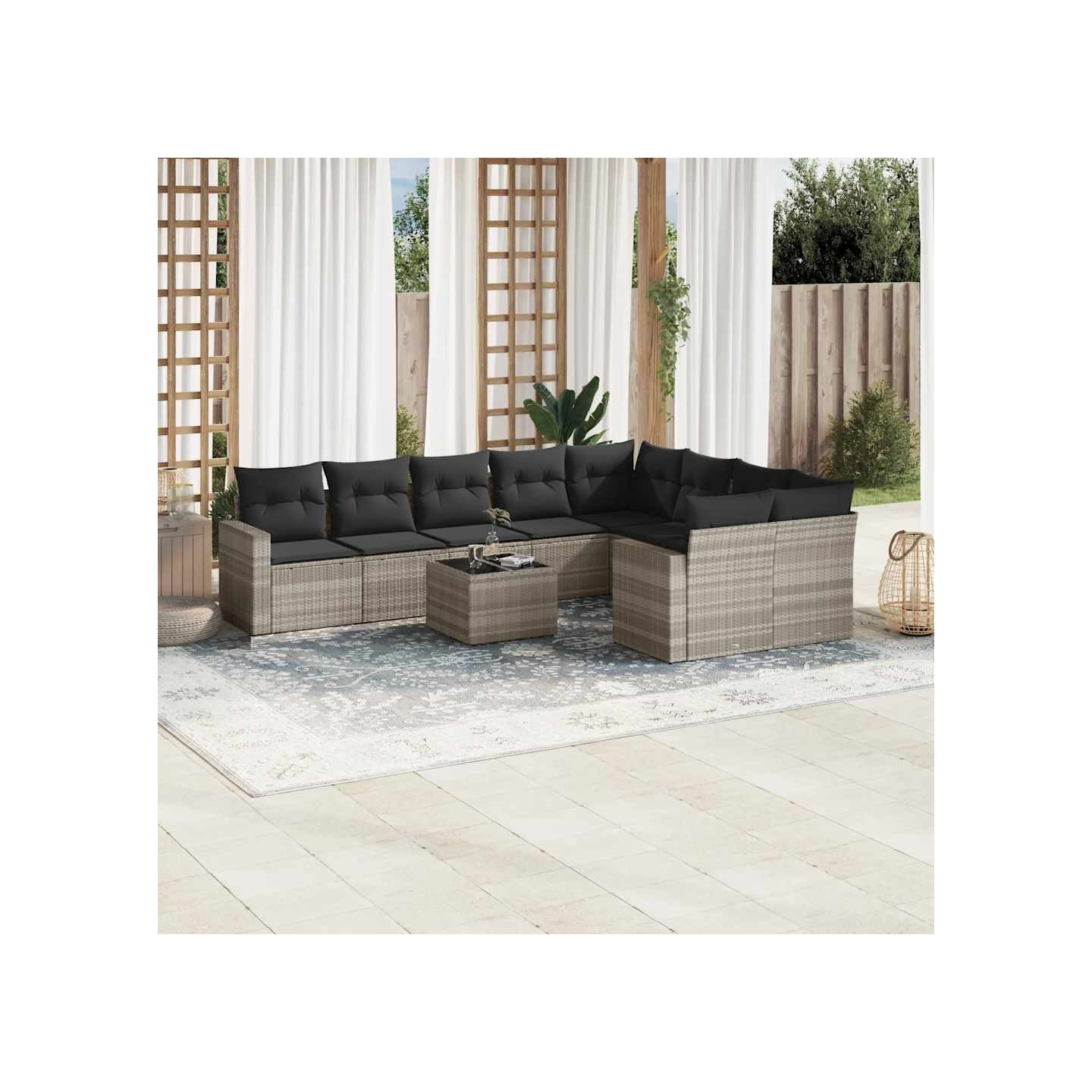 Salon de jardin avec coussins 10 pcs gris clair résine tressée