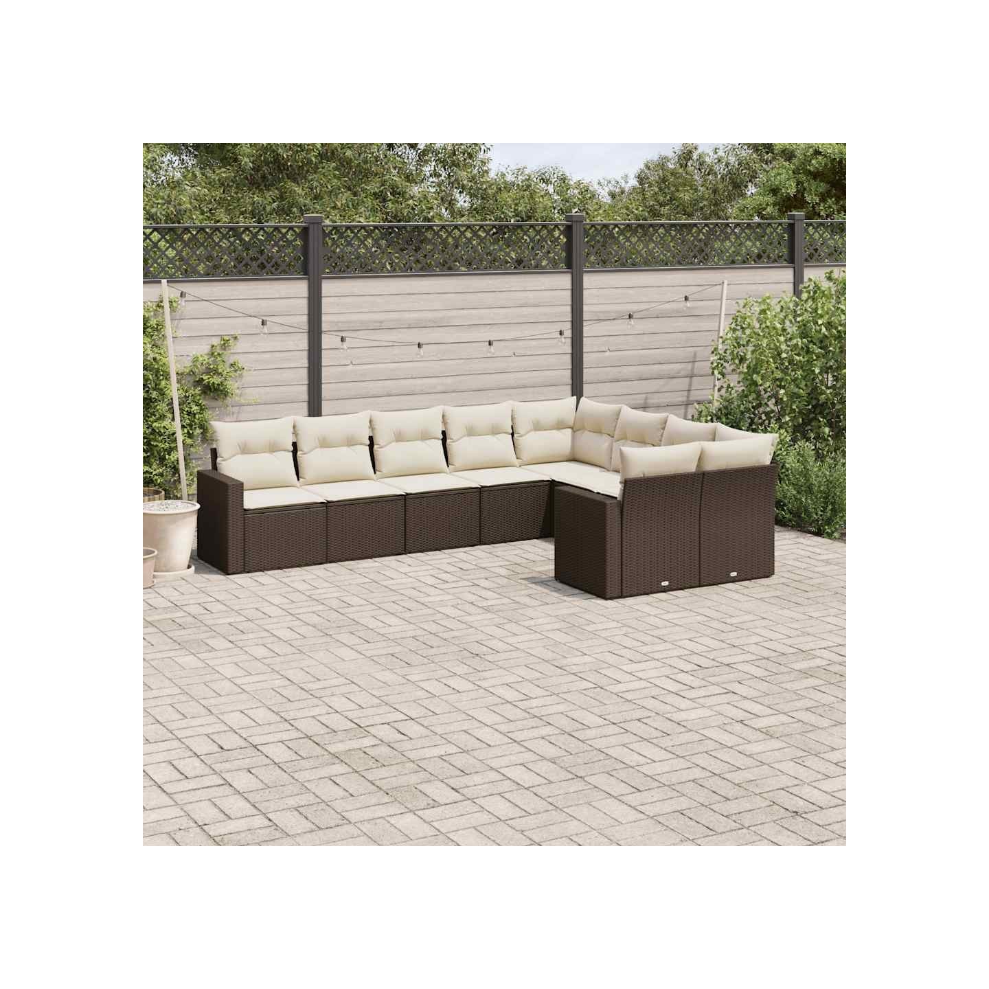 Salon de jardin avec coussins 9 pcs marron résine tressée