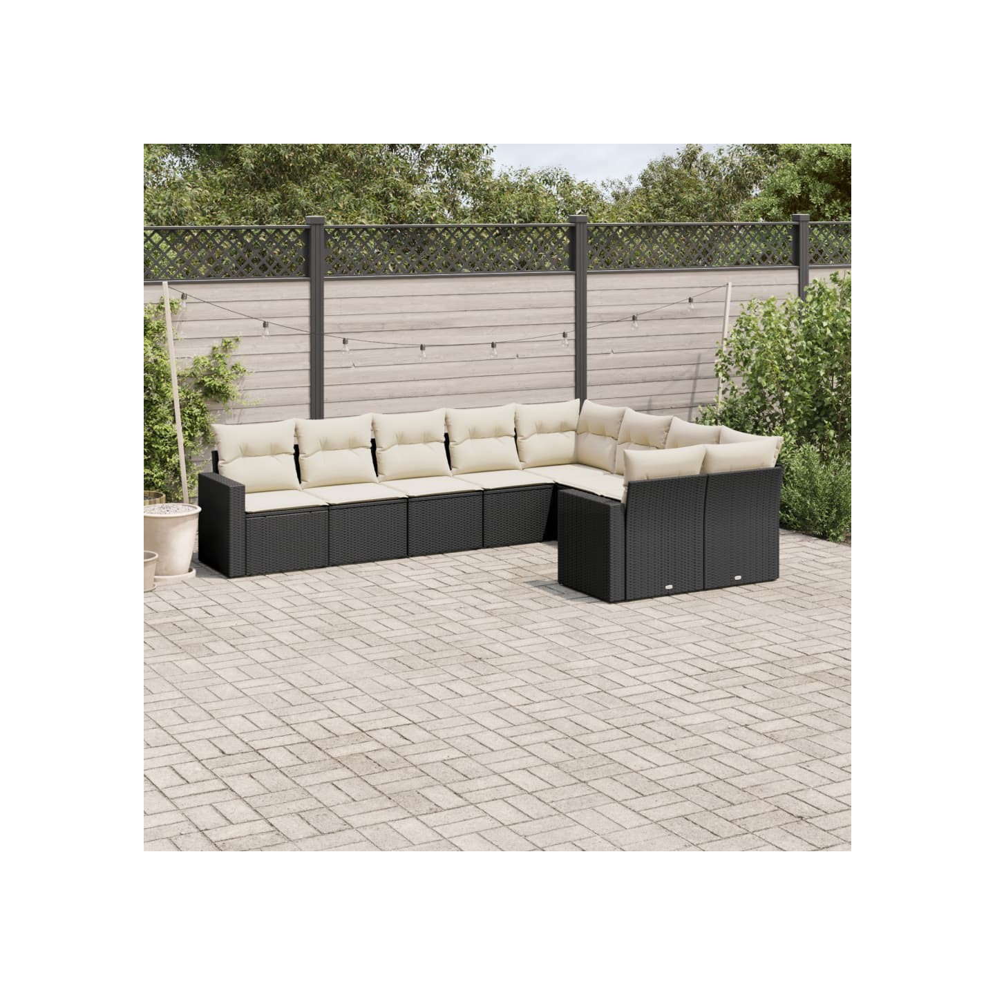 Salon de jardin 9 pcs avec coussins noir résine tressée