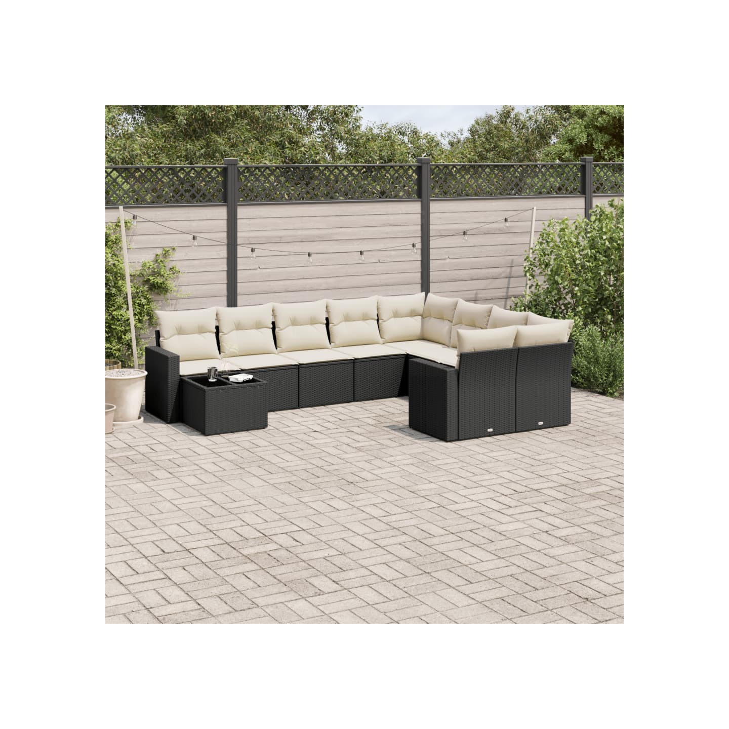 Salon de jardin 10 pcs avec coussins noir résine tressée