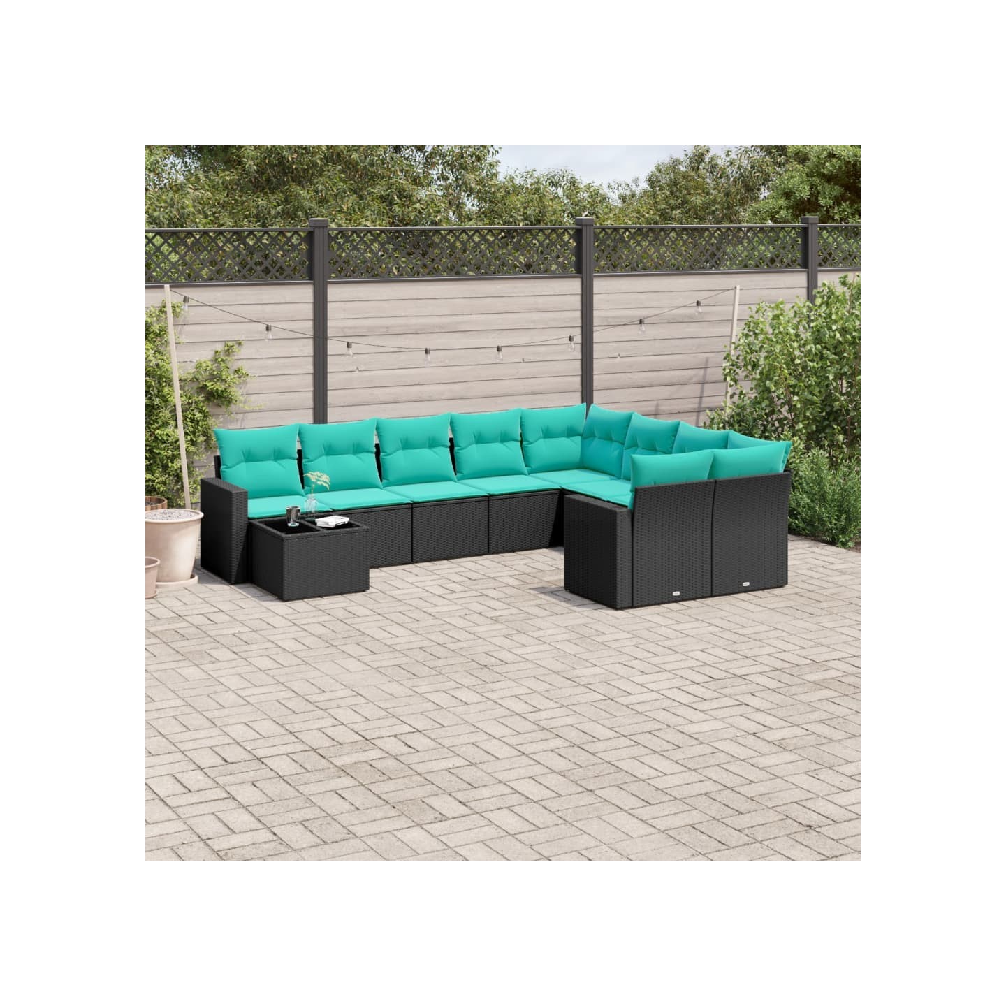 Salon de jardin 10 pcs avec coussins noir résine tressée