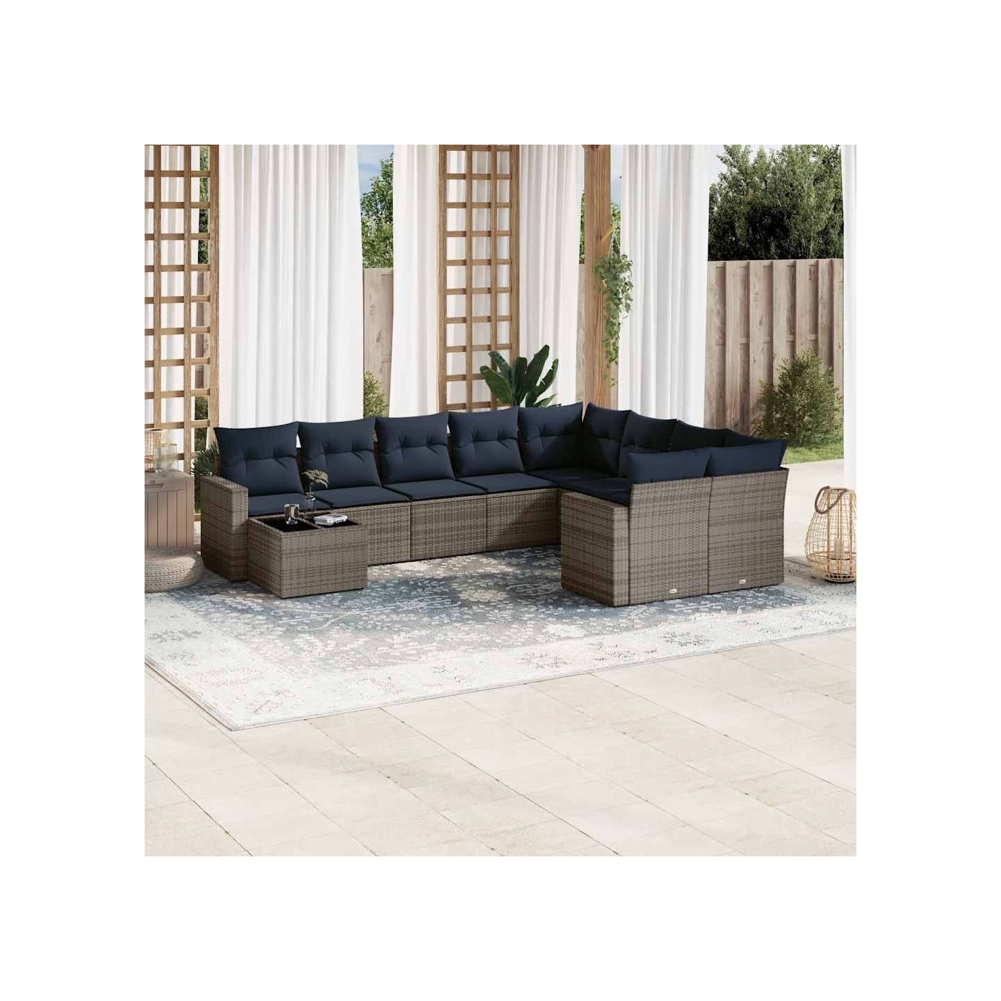 Salon de jardin 10 pcs avec coussins gris résine tressée