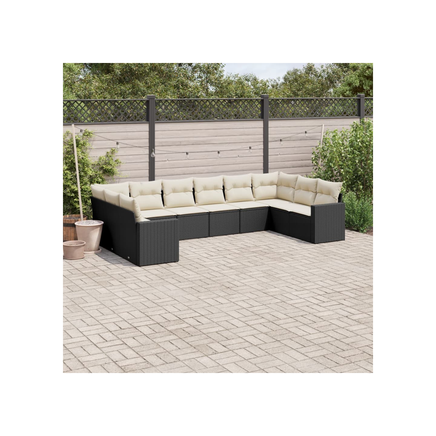 Salon de jardin 10 pcs avec coussins noir résine tressée