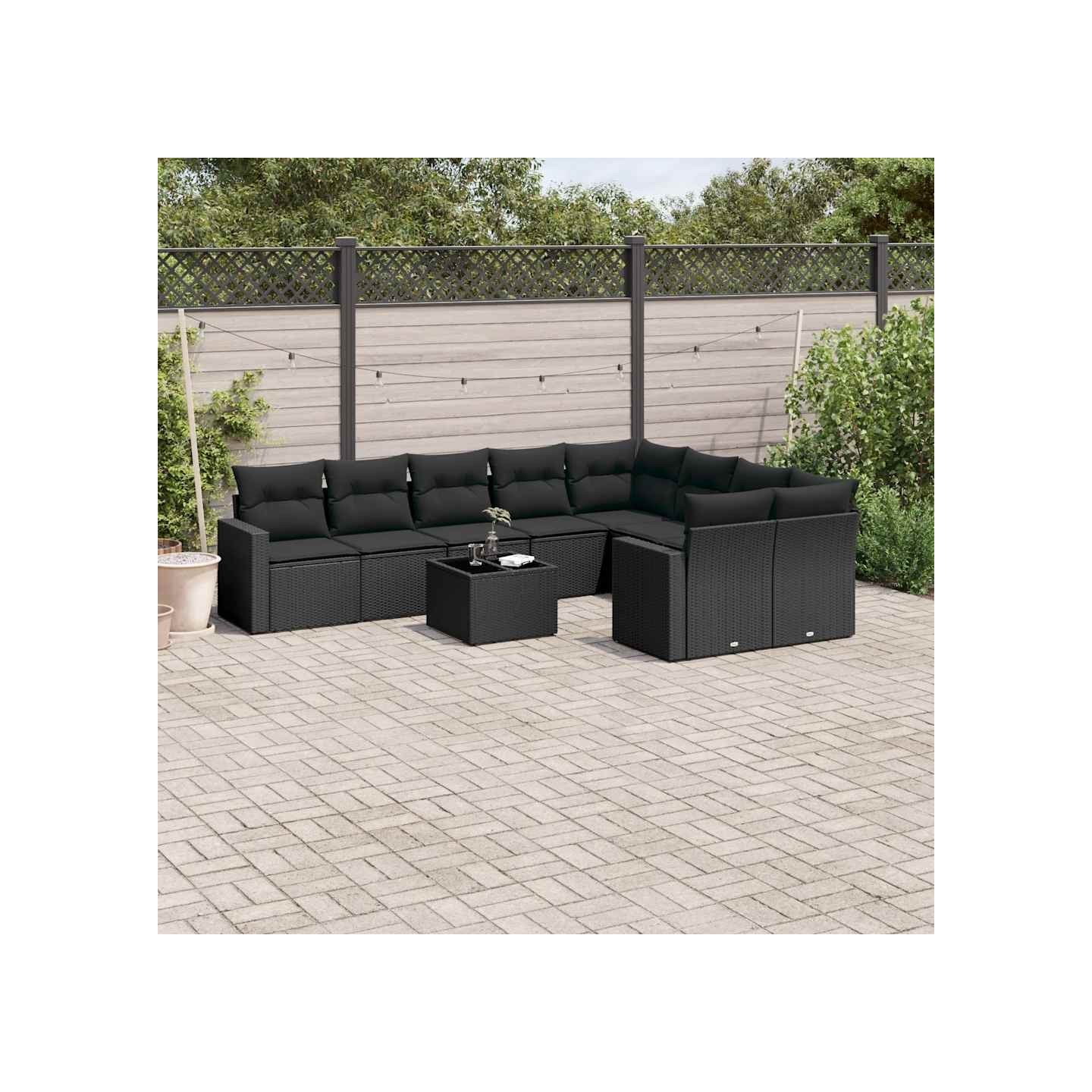 Salon de jardin 10 pcs avec coussins noir résine tressée