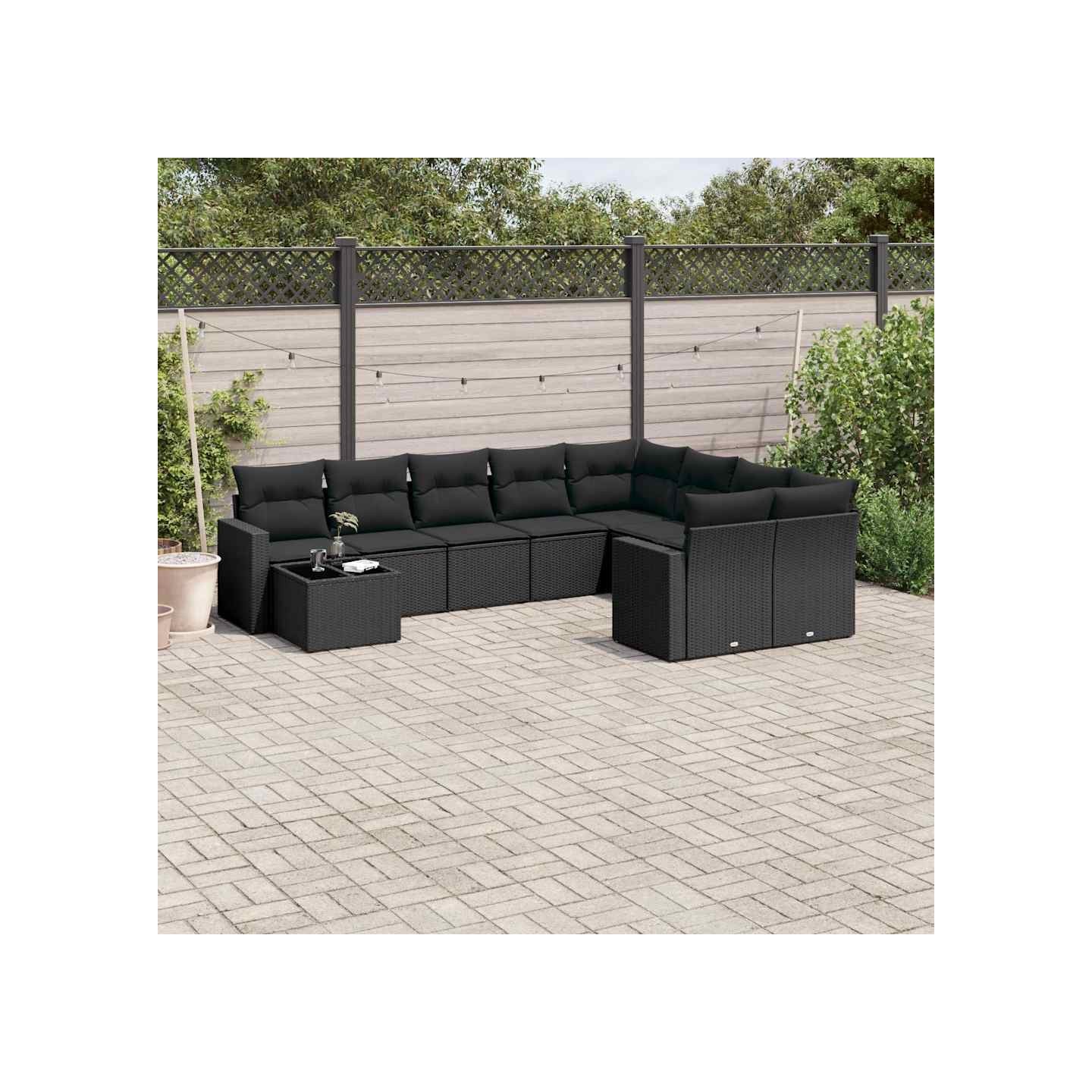 Salon de jardin 10 pcs avec coussins noir résine tressée