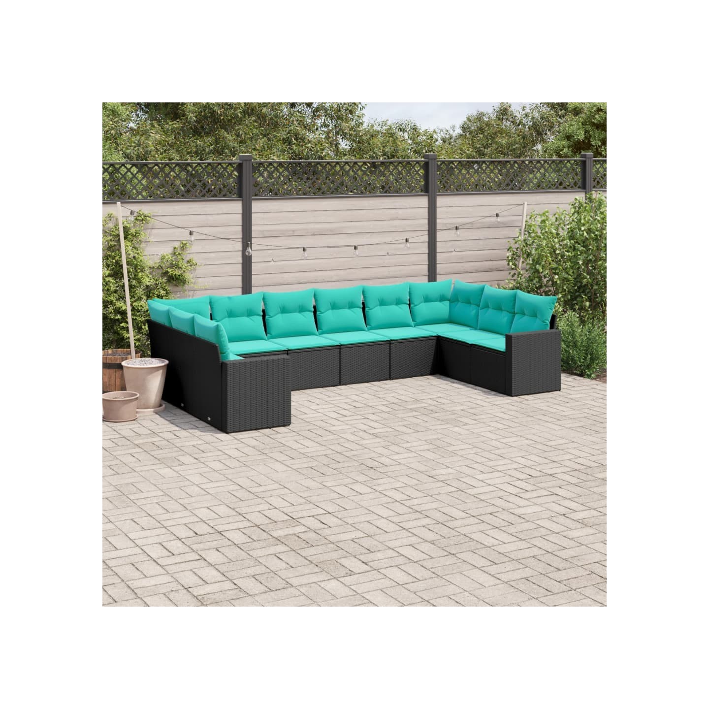 Salon de jardin 10 pcs avec coussins noir résine tressée
